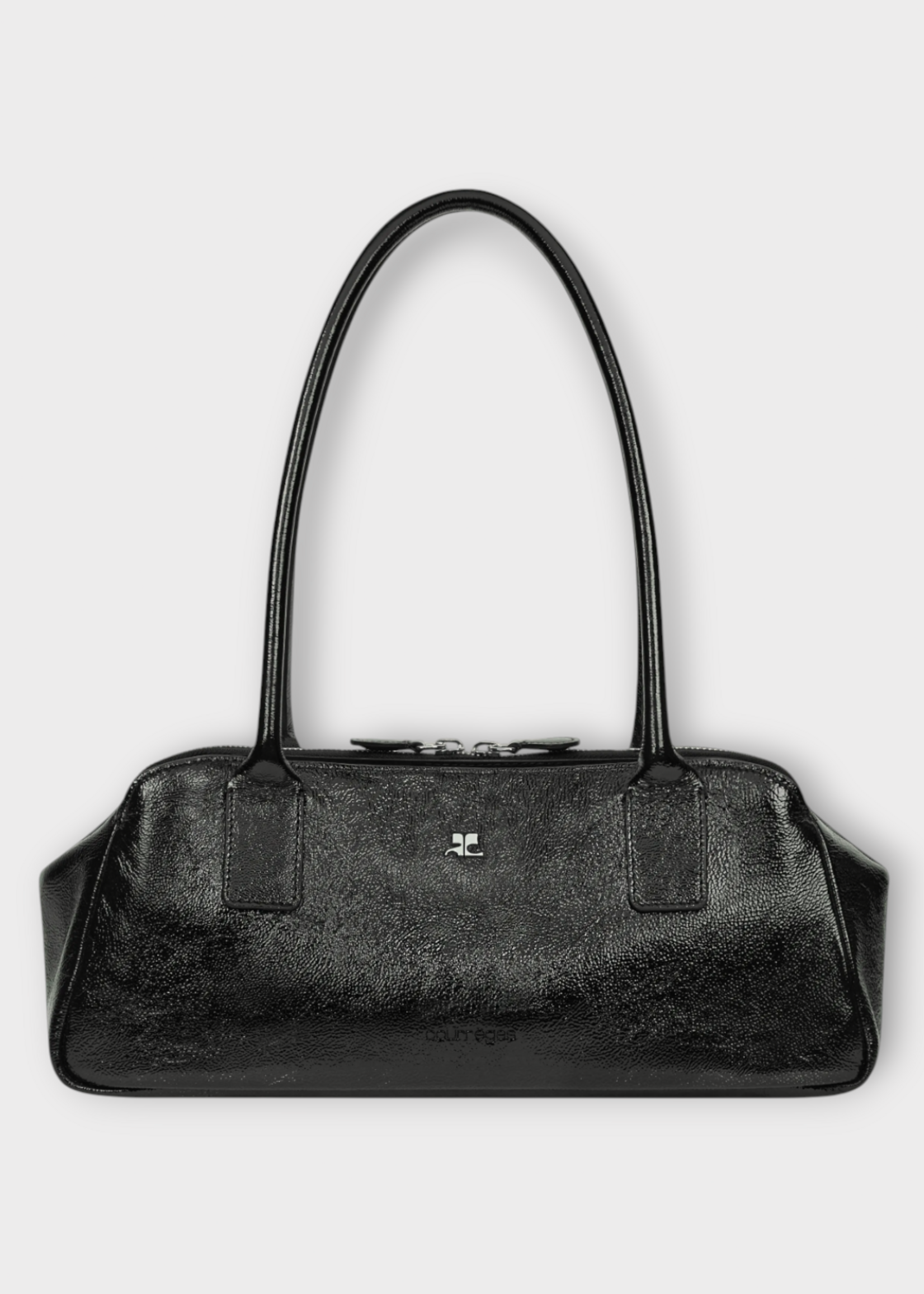 Courreges Courreges Bag, Black, Leather Strip Naplack Top Handle Bag