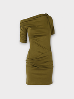 Jacquemus Jacquemus Dress, Brown, La Mini Robe Drapeado Cotton & Silk Short Dress In Dark Khaki