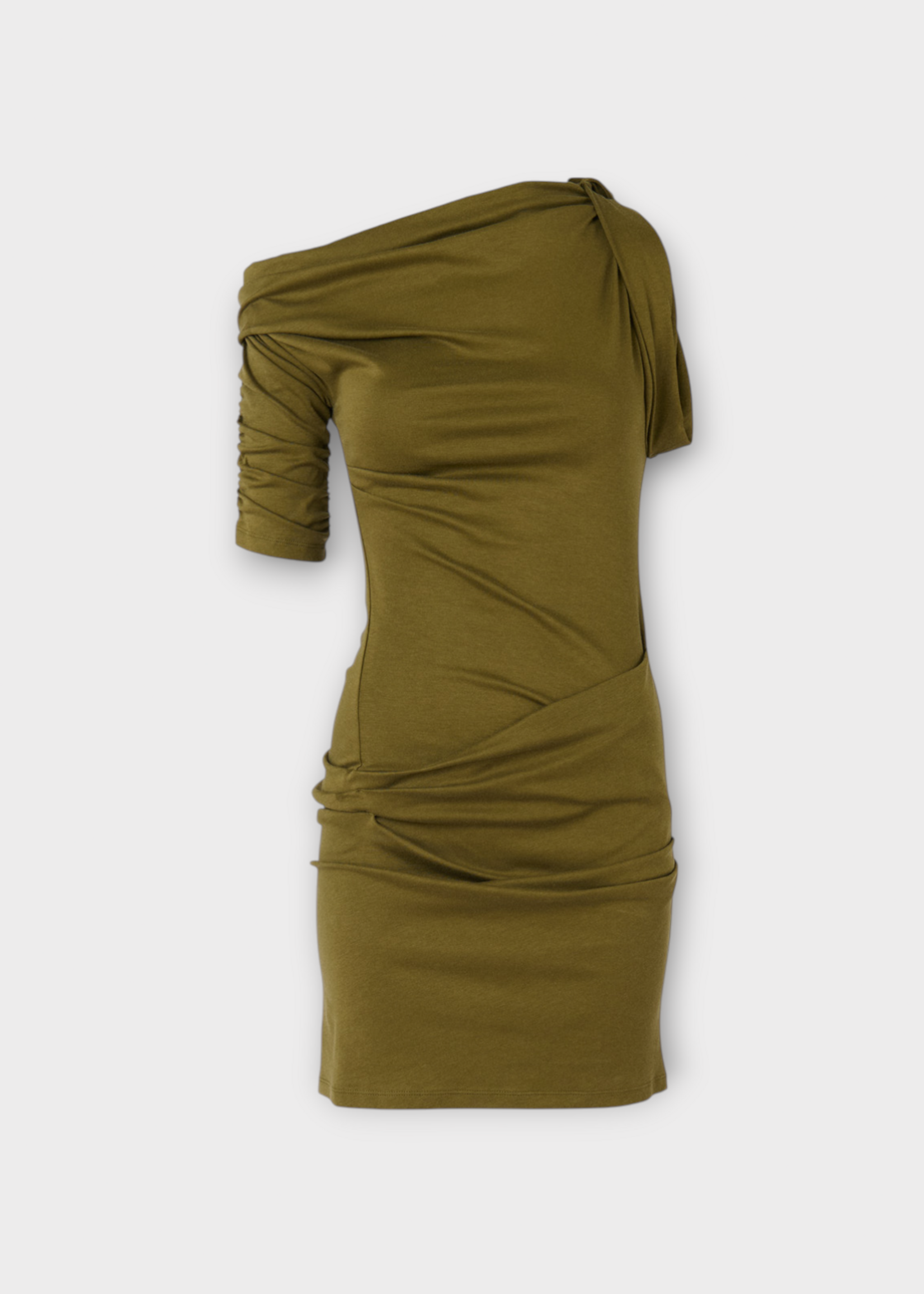 Jacquemus Jacquemus Dress, Brown, La Mini Robe Drapeado Cotton & Silk Short Dress In Dark Khaki