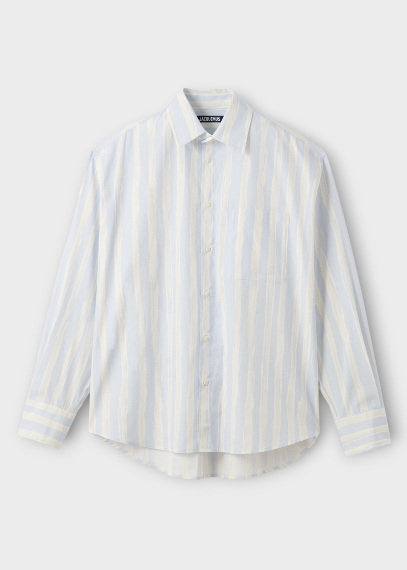 Jacquemus Jacquemus Shirt, Multi, La Chemise Camargue Cotton Long Sleeve Striped Shirt In Blue Beige w/ Gouache Print