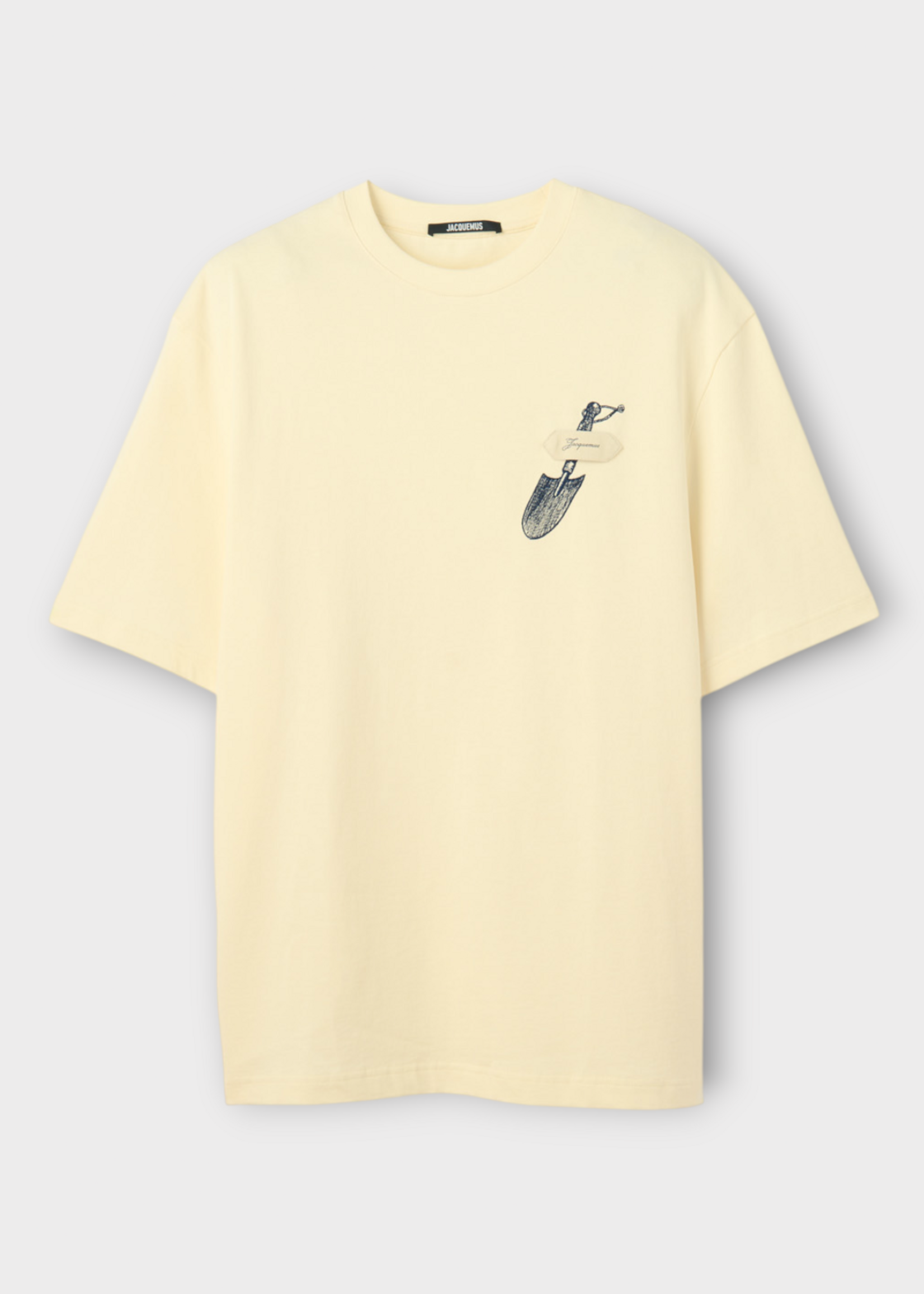 Jacquemus Jacquemus T-shirt, White, Le Tshirt Pelle Cotton Short Sleeve T-Shirt In Off-White w/ Embroidered Shovel