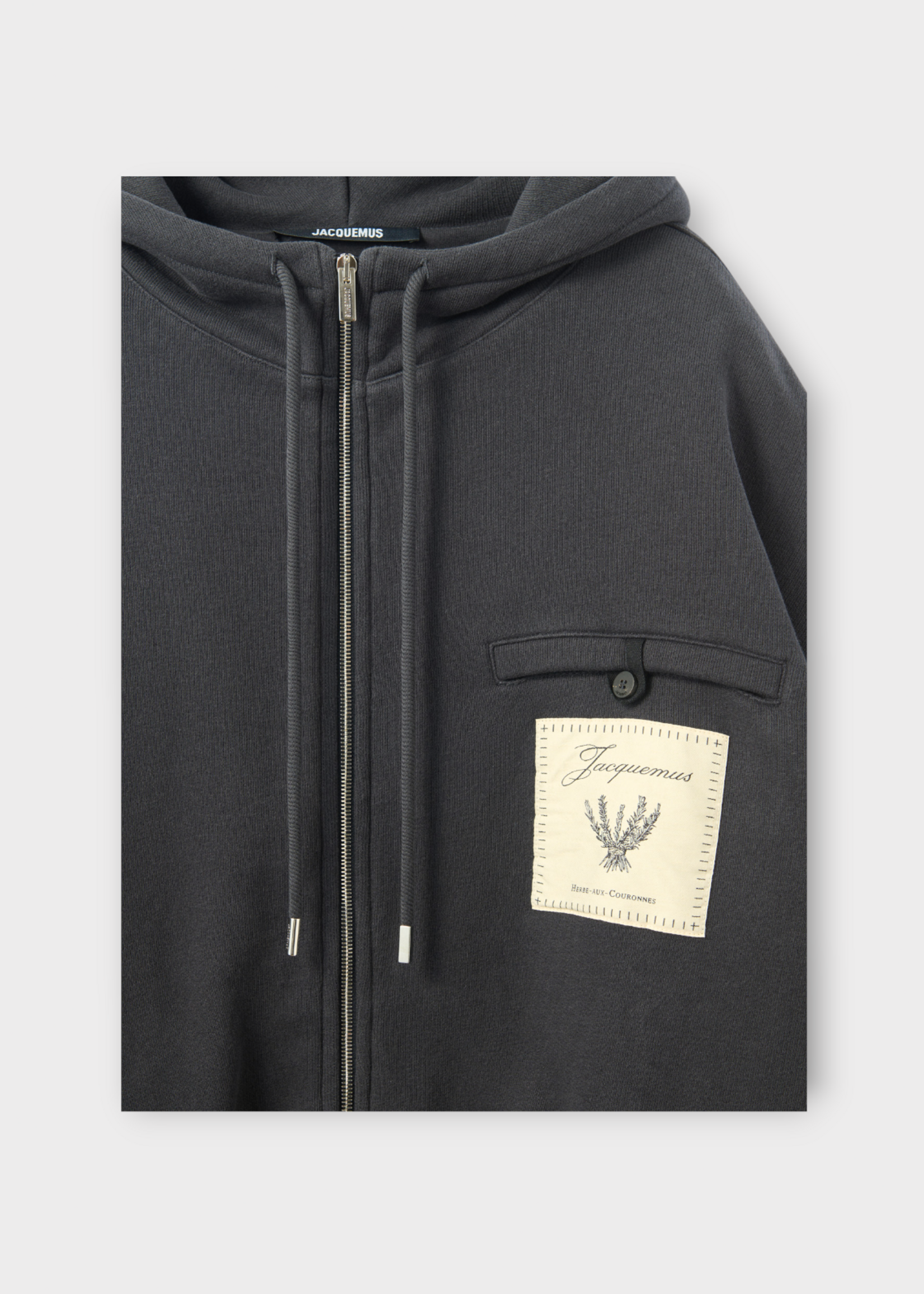 Jacquemus Jacquemus Sweatshirt, Navy, Le Hoodie Torneo Cotton Zipped Up Hooded Sweatshirt In Dark Navy w/ Rosemary Label