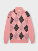 J.W. Anderson J.W. Anderson Sweatshirt, Pink,  JWA x Pringle Wool Long Sleeve Polo In Bubblegum w/ Argyle Pattern