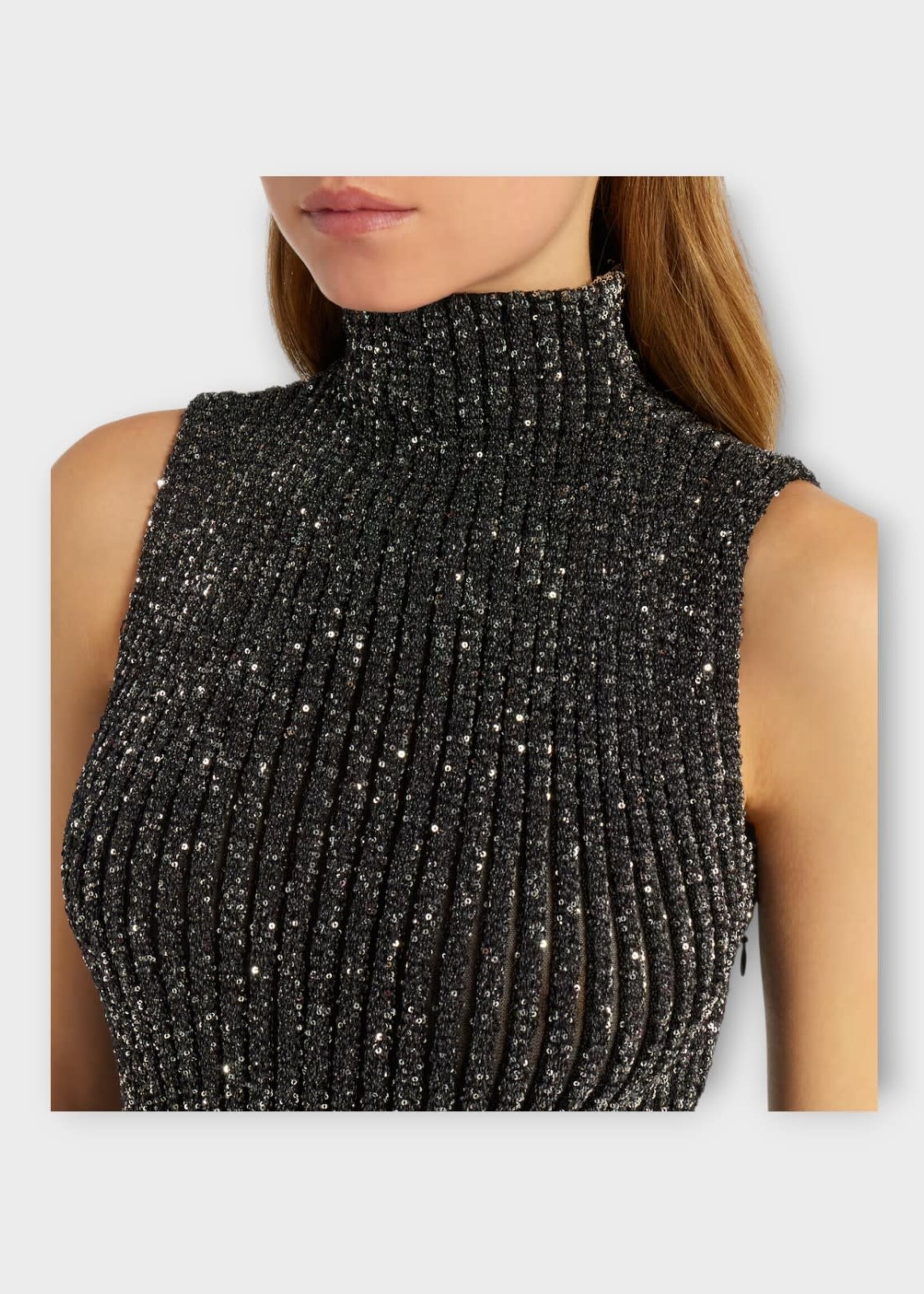 Alaia Alaia Dress, Black, High Neck Sleeveless Flare Sequin Long Dress Dress