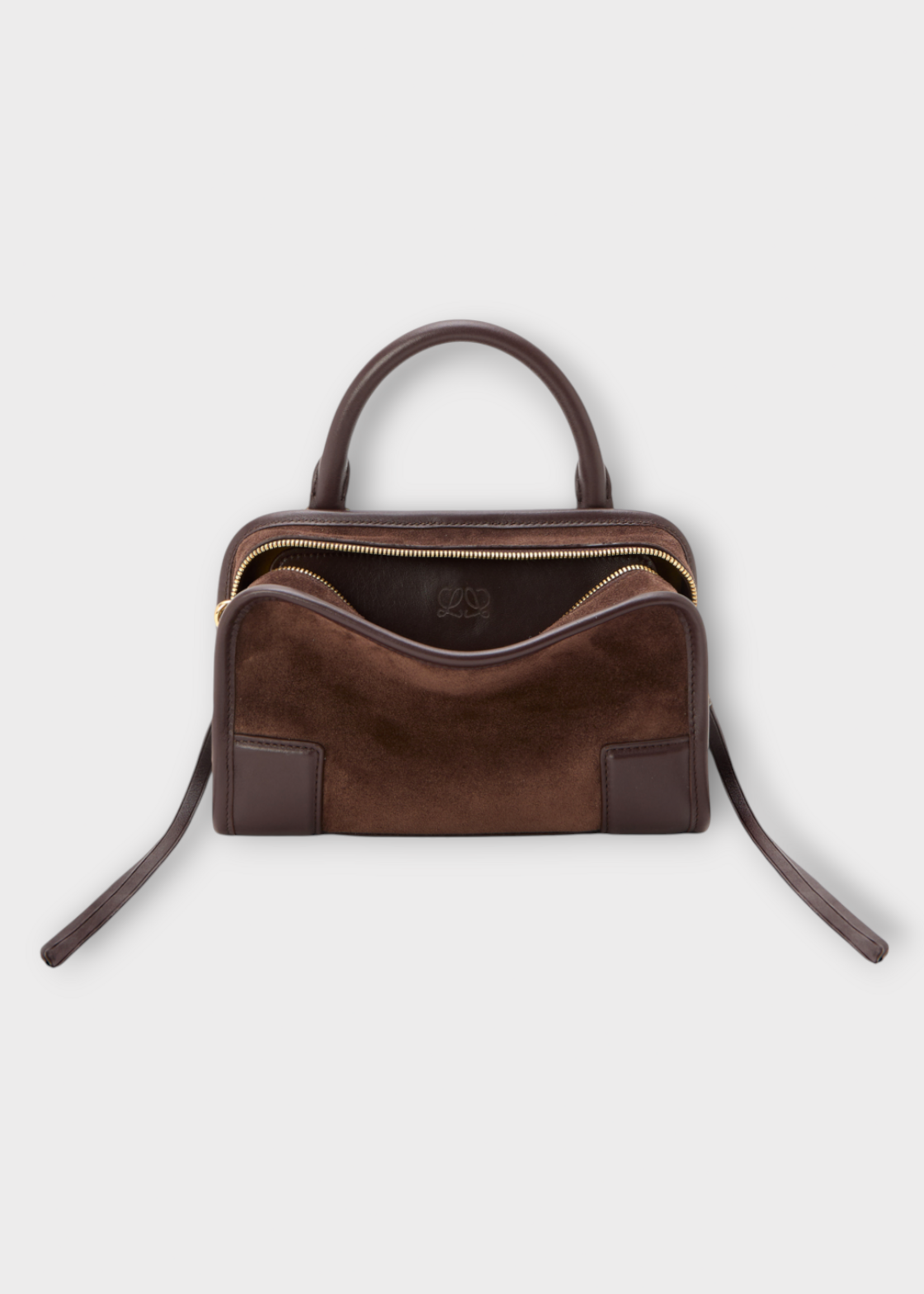 Loewe Loewe Bag, Brown, Amazona 180 Calf Suede Leather Top Handle Mini Bag In Dark Chestnut