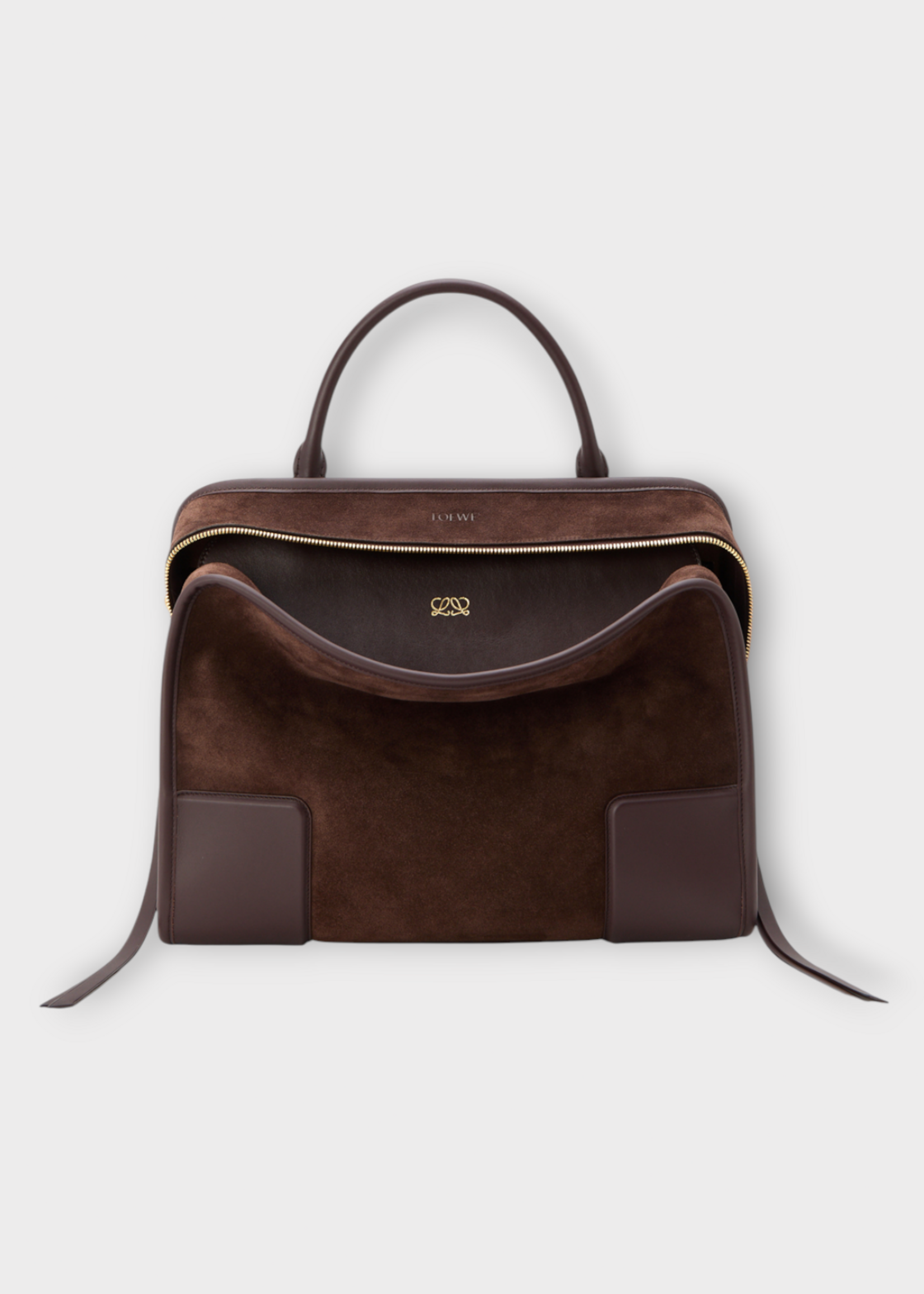 Loewe Loewe Bag, Brown, Amazona 180 Calf Suede Leather Top Handle Mini Bag In Dark Chestnut