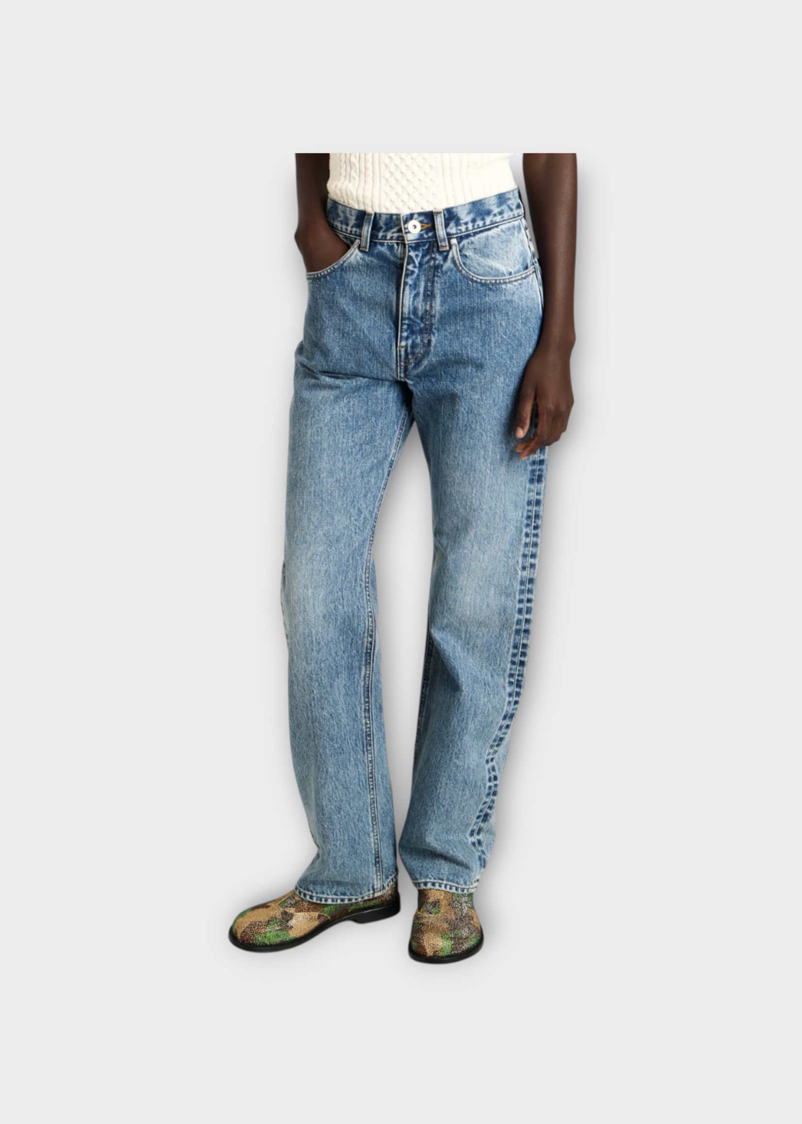 J.W. Anderson J.W. Anderson Jeans, Blue, Cotton Straight Leg Jeans In Mid Blue