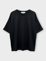 Partow Partow T-Shirt, Black, Worth Cashmere Mix Relaxed Fit Short Sleeve T-Shirt w/ Rolled Sleeve Cuff