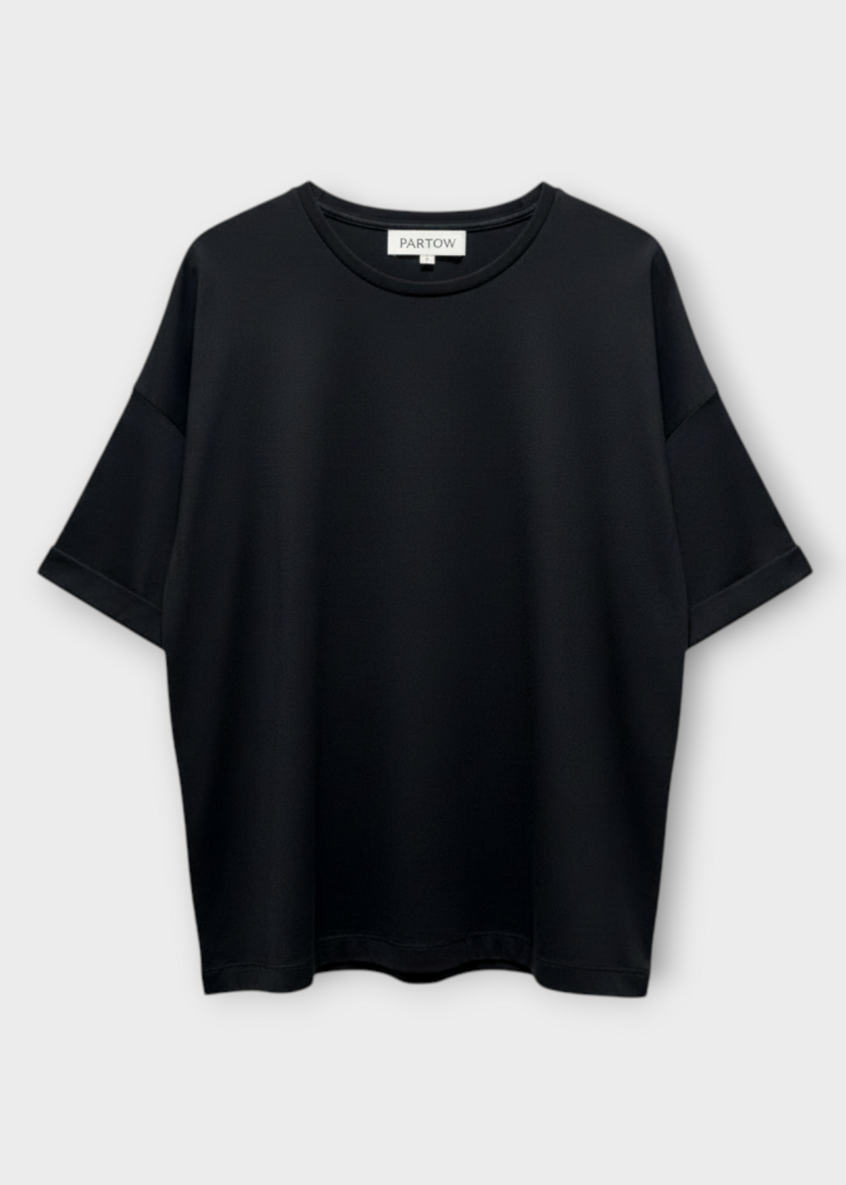 Partow Partow T-Shirt, Black, Worth Cashmere Mix Relaxed Fit Short Sleeve T-Shirt w/ Rolled Sleeve Cuff