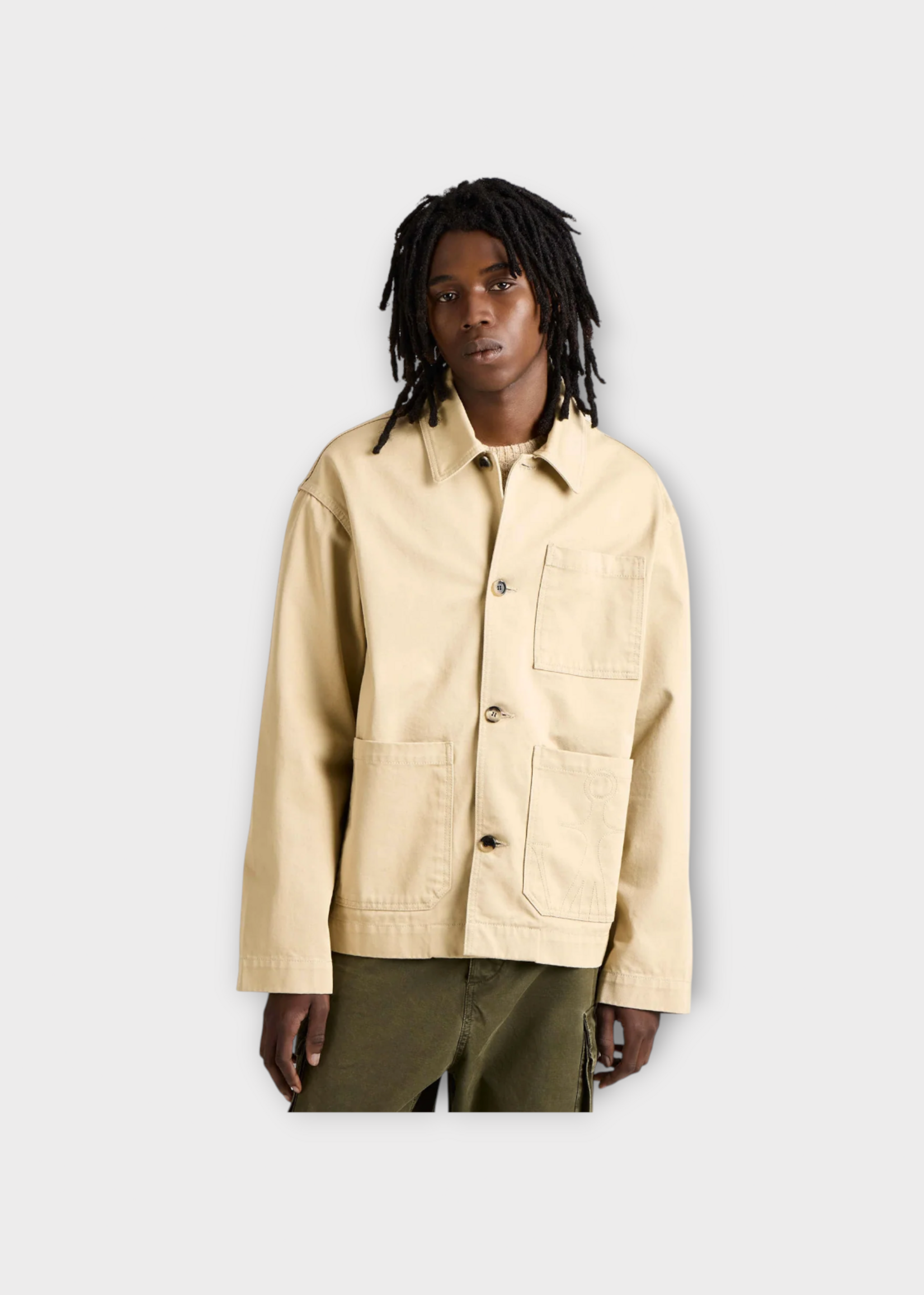 J.W. Anderson J.W.Anderson Jacket, Beige, Cotton Twill Collared Patch Pocket Jacket In Beige