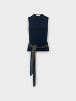 J.W. Anderson J.W.Anderson Top, Navy, Cotton & Cashmere Tank Top In Navy w/ Waist Tie Detail