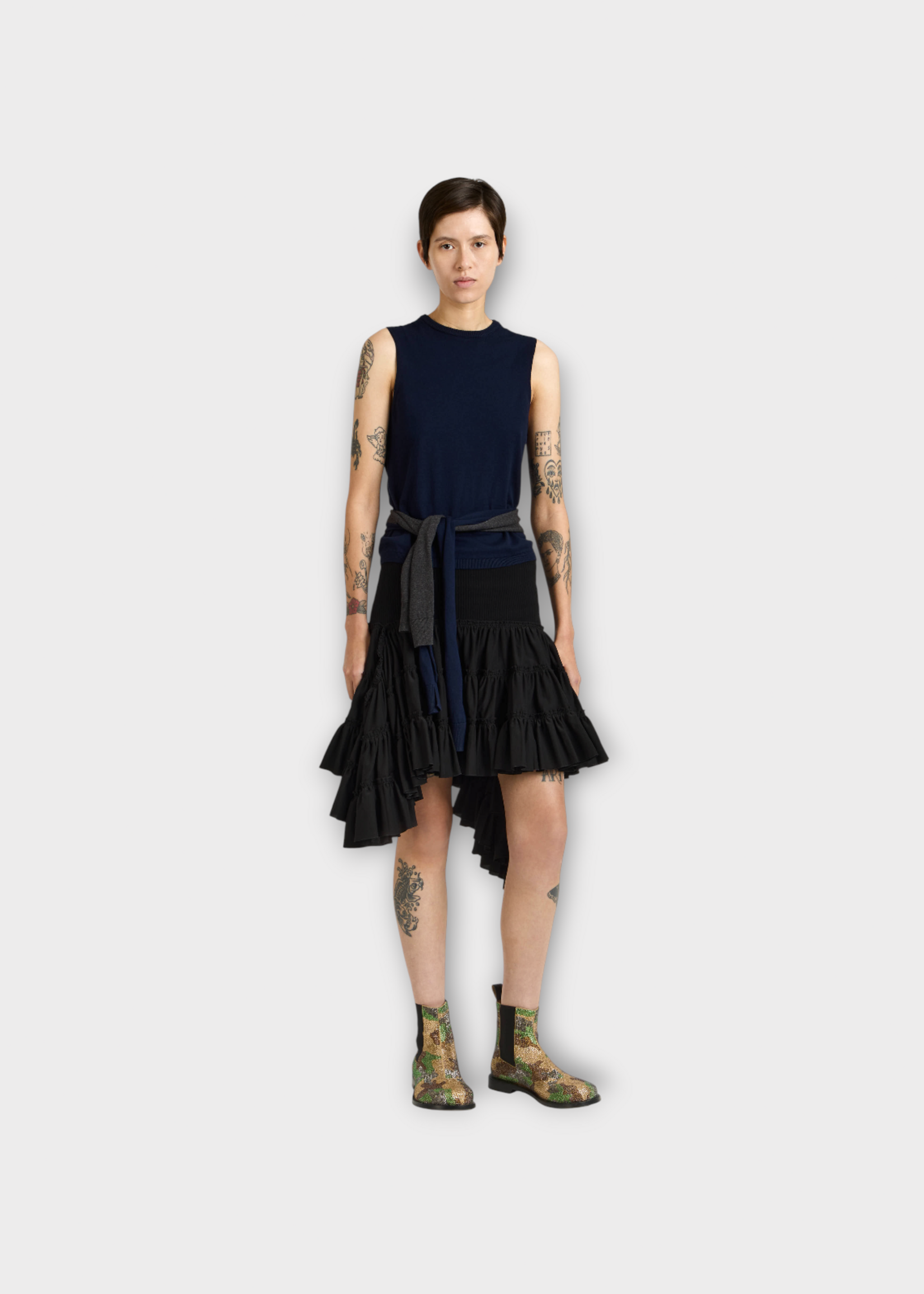J.W. Anderson J.W.Anderson Top, Navy, Cotton & Cashmere Tank Top In Navy w/ Waist Tie Detail
