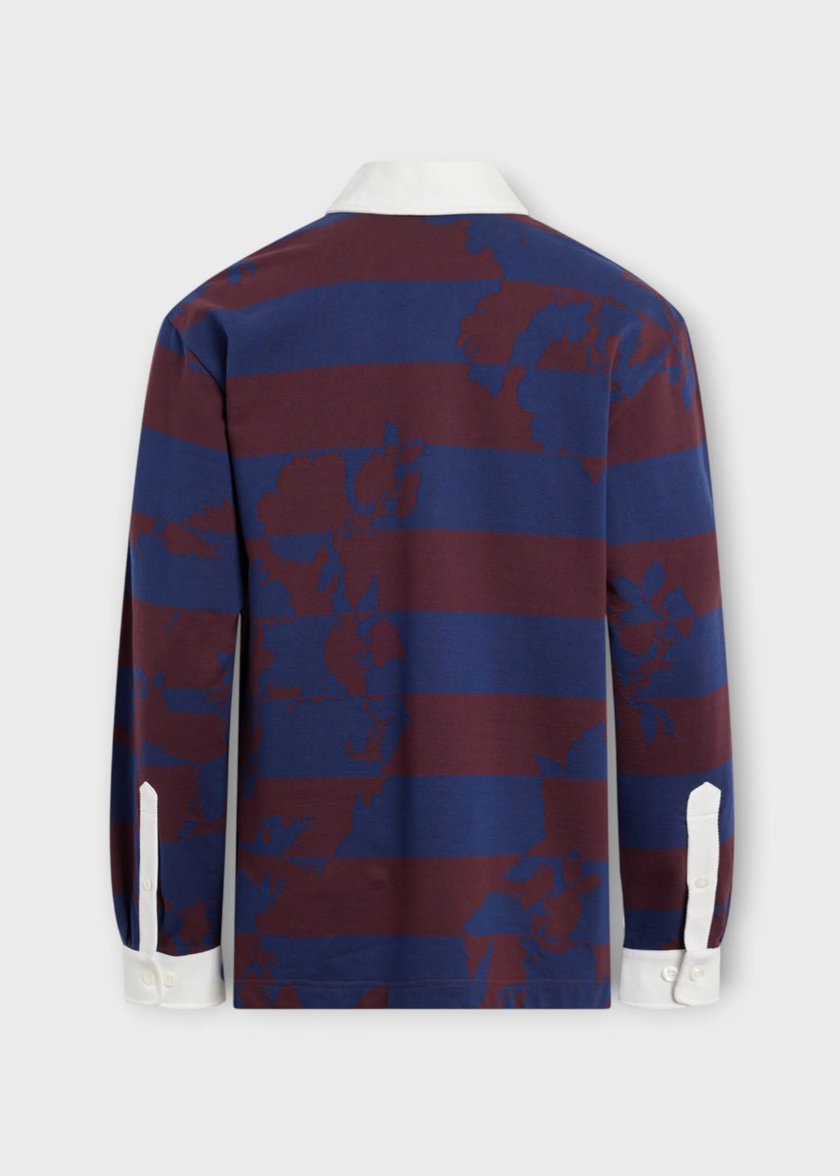 Dries Van Noten Dries Van Noten Polo, Print, Hucho Cotton Collared Striped Long Sleeve Polo In Burgundy & Navy