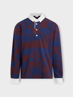 Dries Van Noten Dries Van Noten Polo, Print, Hucho Cotton Collared Striped Long Sleeve Polo In Burgundy & Navy