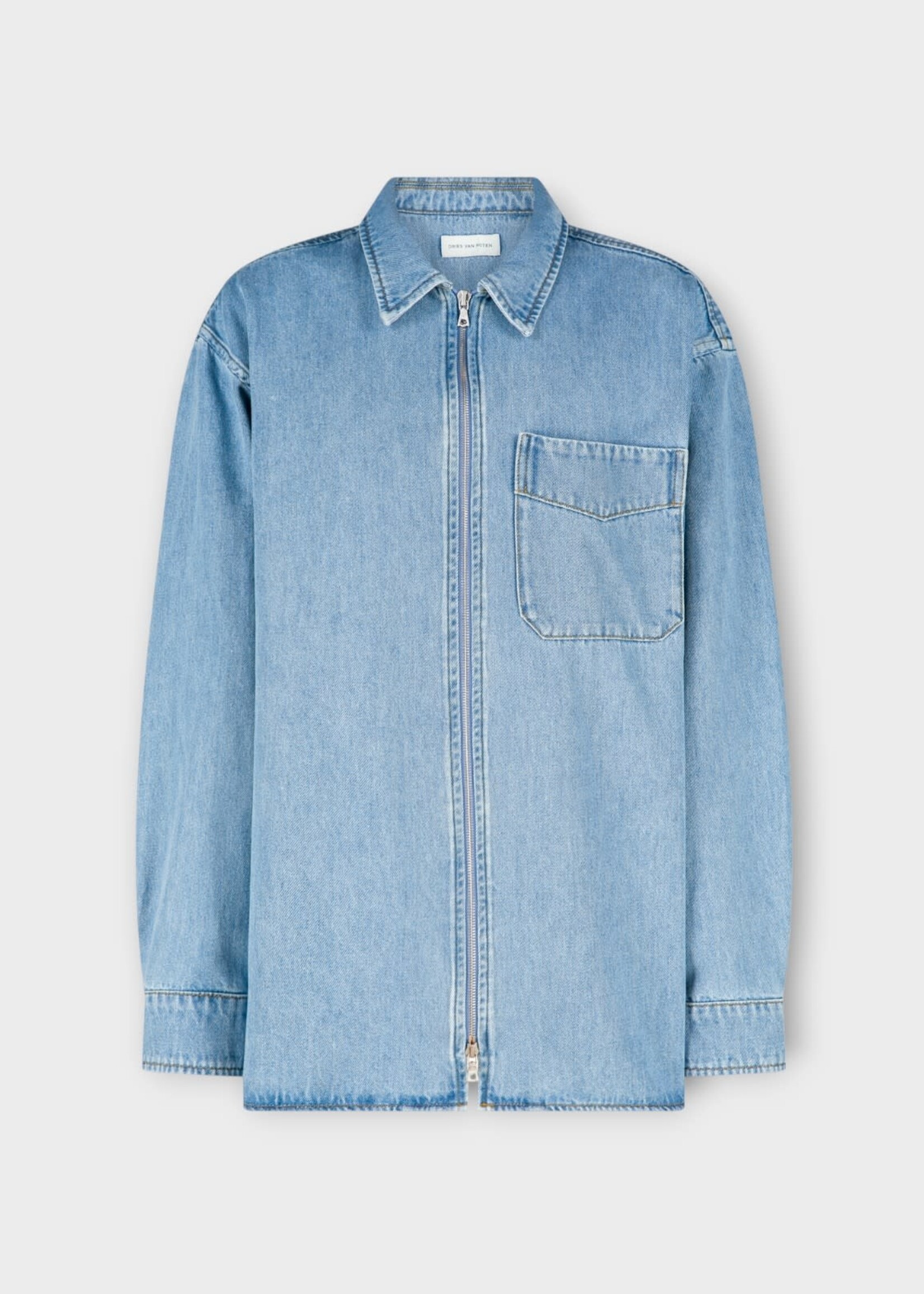 Dries Van Noten Dries Van Noten Shirt, Blue, Croomson Cotton Denim Zipped Shirt In Light Blue w/ Chest Pocket