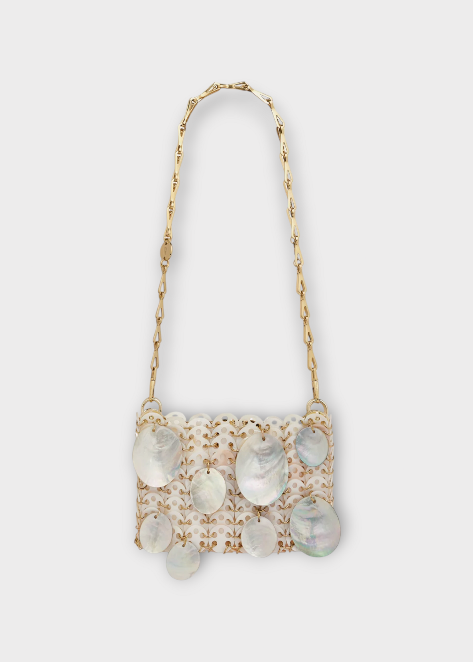 Rabanne Rabanne Bag, Multi, 1969 Shell Discs Nano Bag White & Gold w/ Double Chain Strap