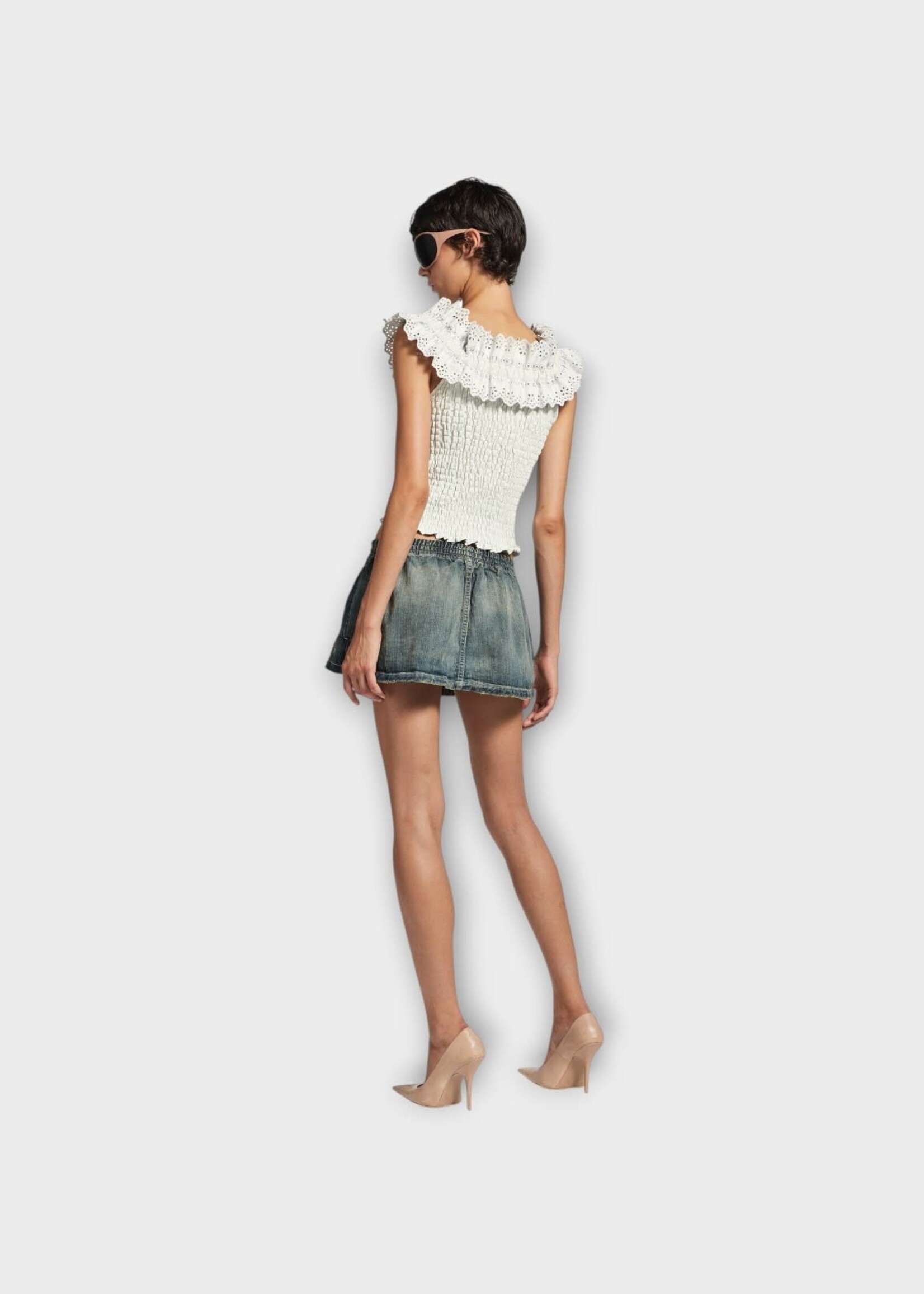 Balenciaga Balenciaga Skirt, Blue, Cotton Denim Drawstring Waist Mini Skirt In Light Blue #35