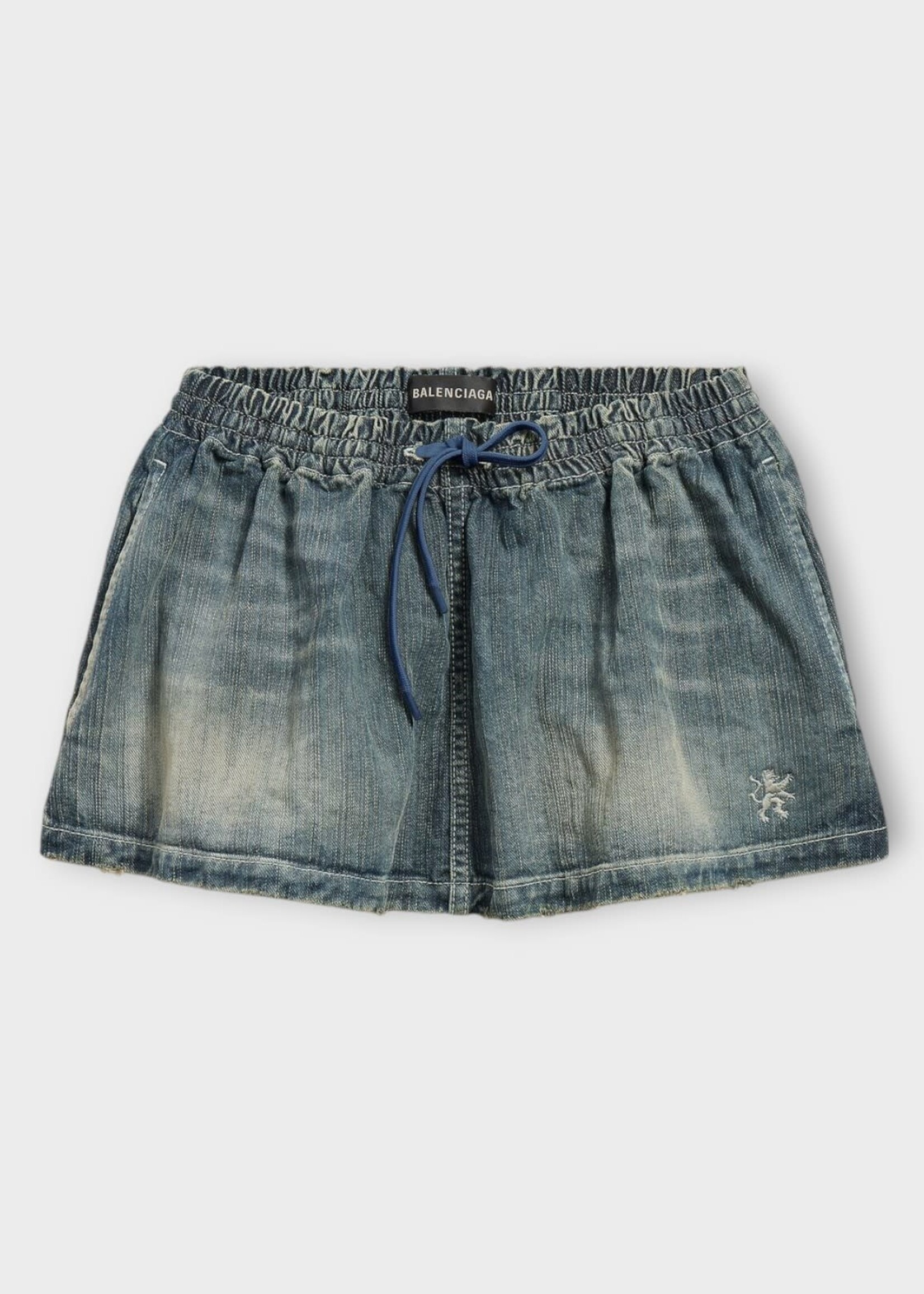 Balenciaga Balenciaga Skirt, Blue, Cotton Denim Drawstring Waist Mini Skirt In Light Blue #35