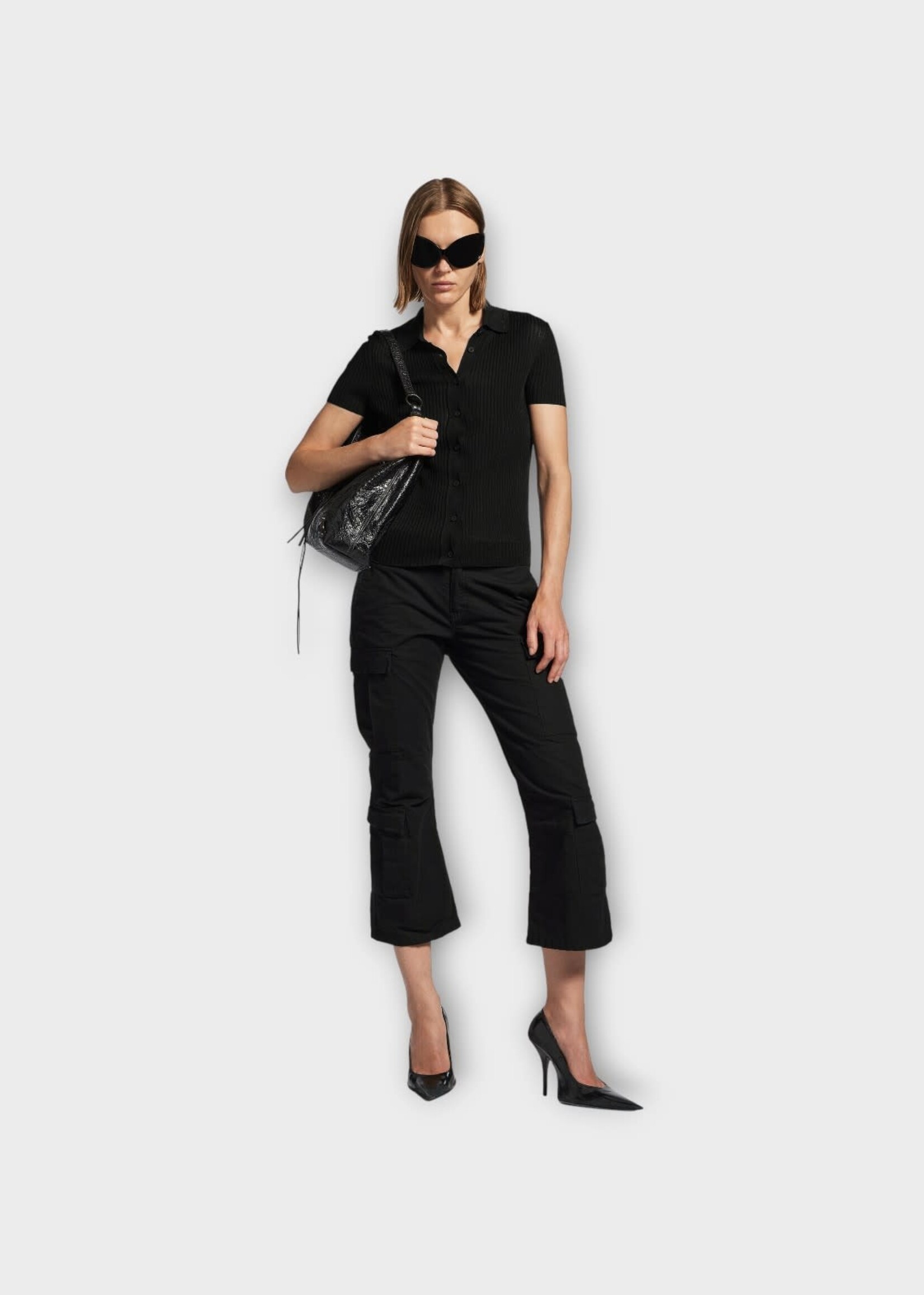 Balenciaga Balenciaga Polo, Black, Cotton Mix Ribbed Polo in Black