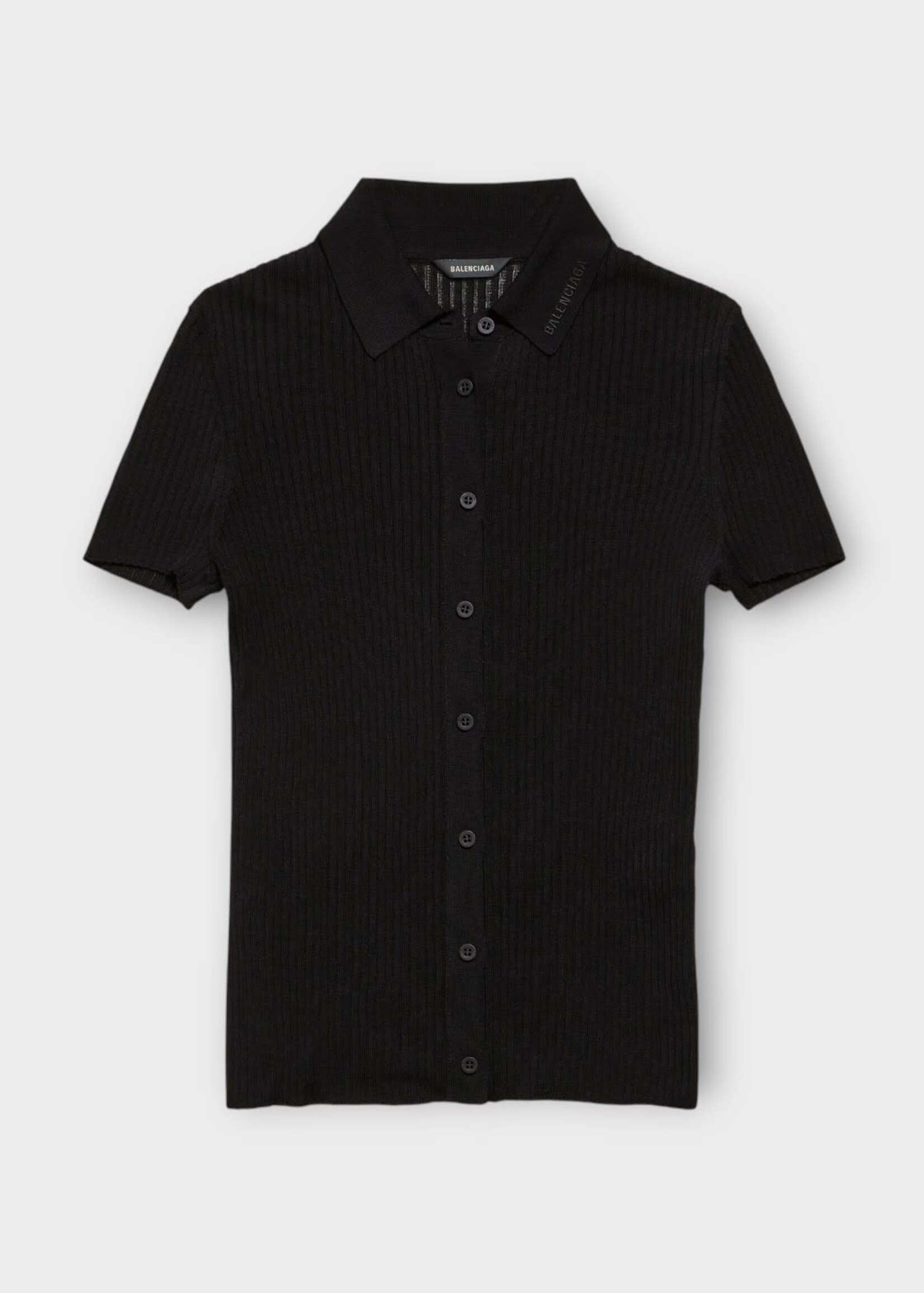 Balenciaga Balenciaga Polo, Black, Cotton Mix Ribbed Polo in Black