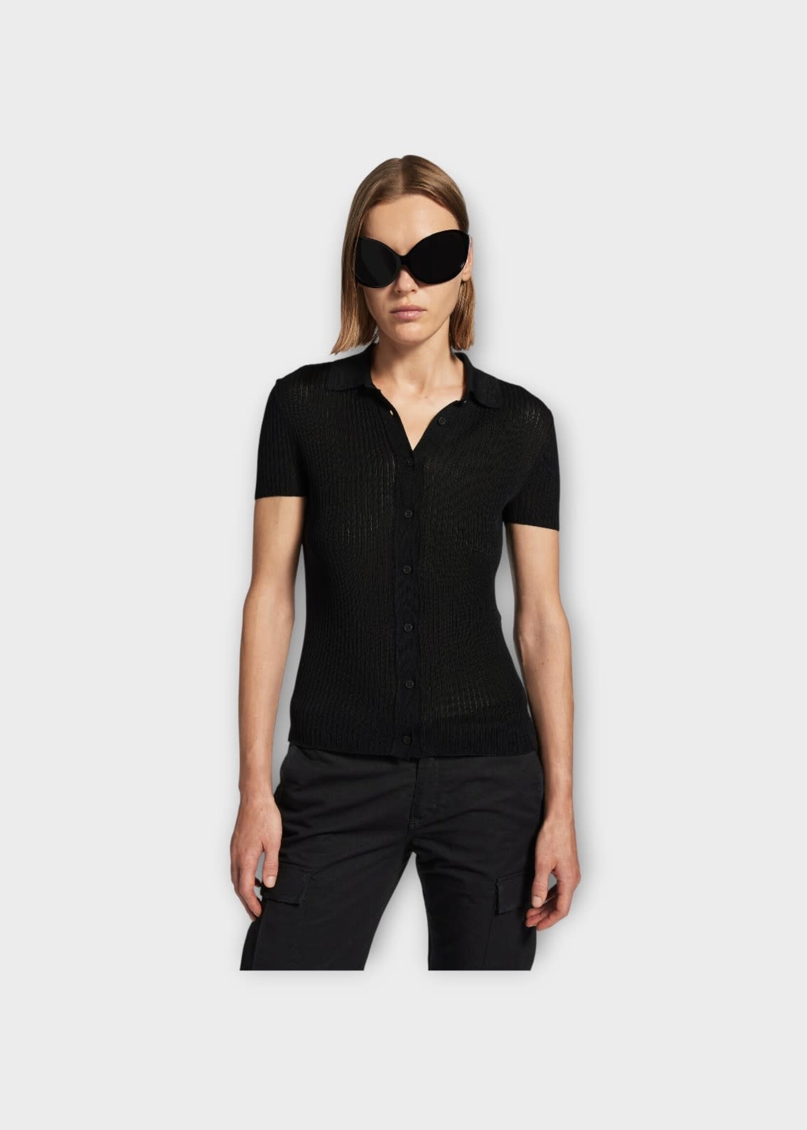 Balenciaga Balenciaga Polo, Black, Cotton Mix Ribbed Polo in Black