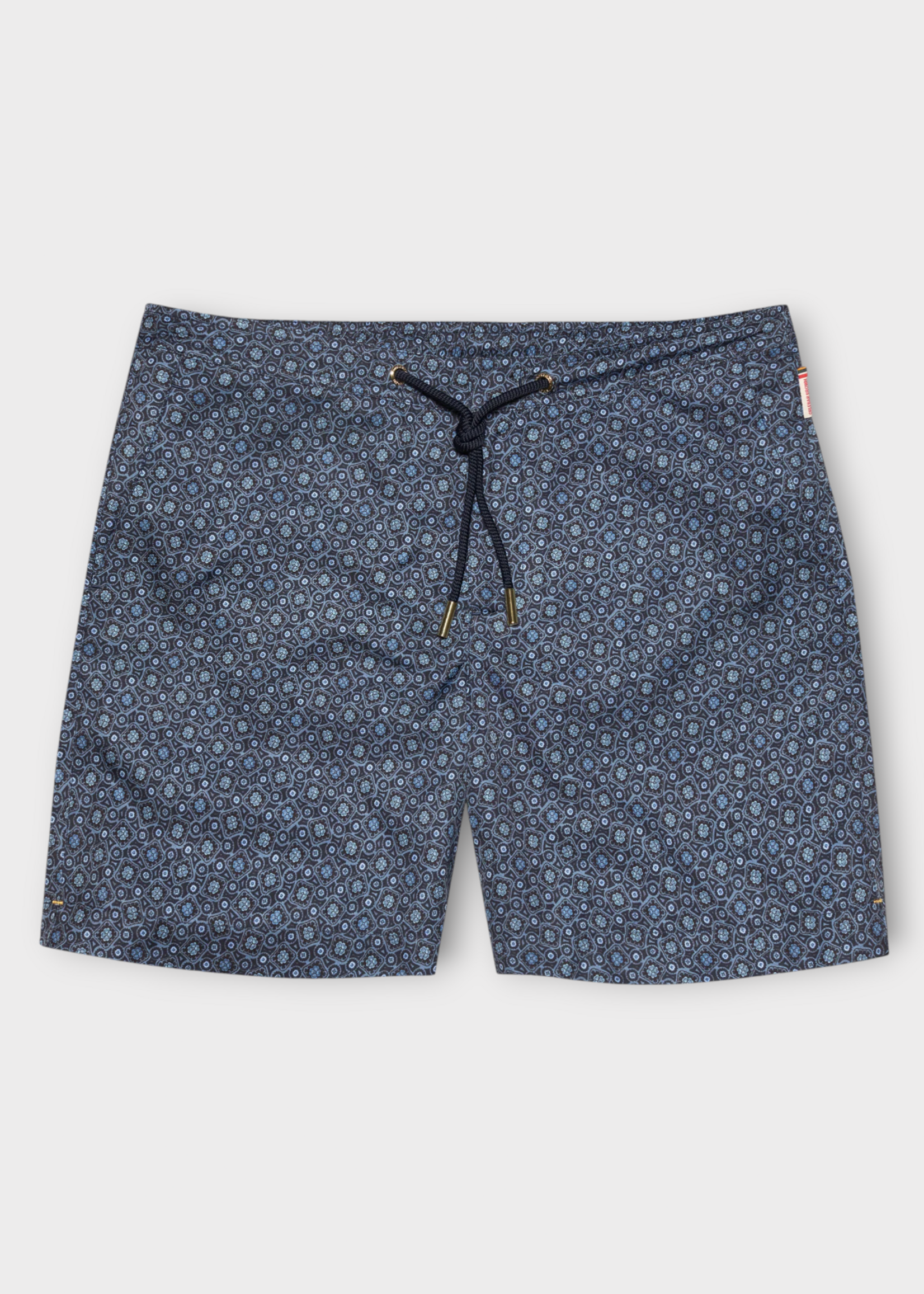 Orlebar Brown Orlebar Brown Swimwear, Print, Bulldog Drawcord Pettola Swim Trunks In Blue w/ Night Iris Print