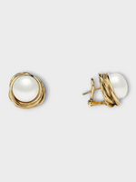Goossens Goossens Earrings, White, Bo Pin Riviera Stud 24K Gold Pleated & Pearls Earrings In White