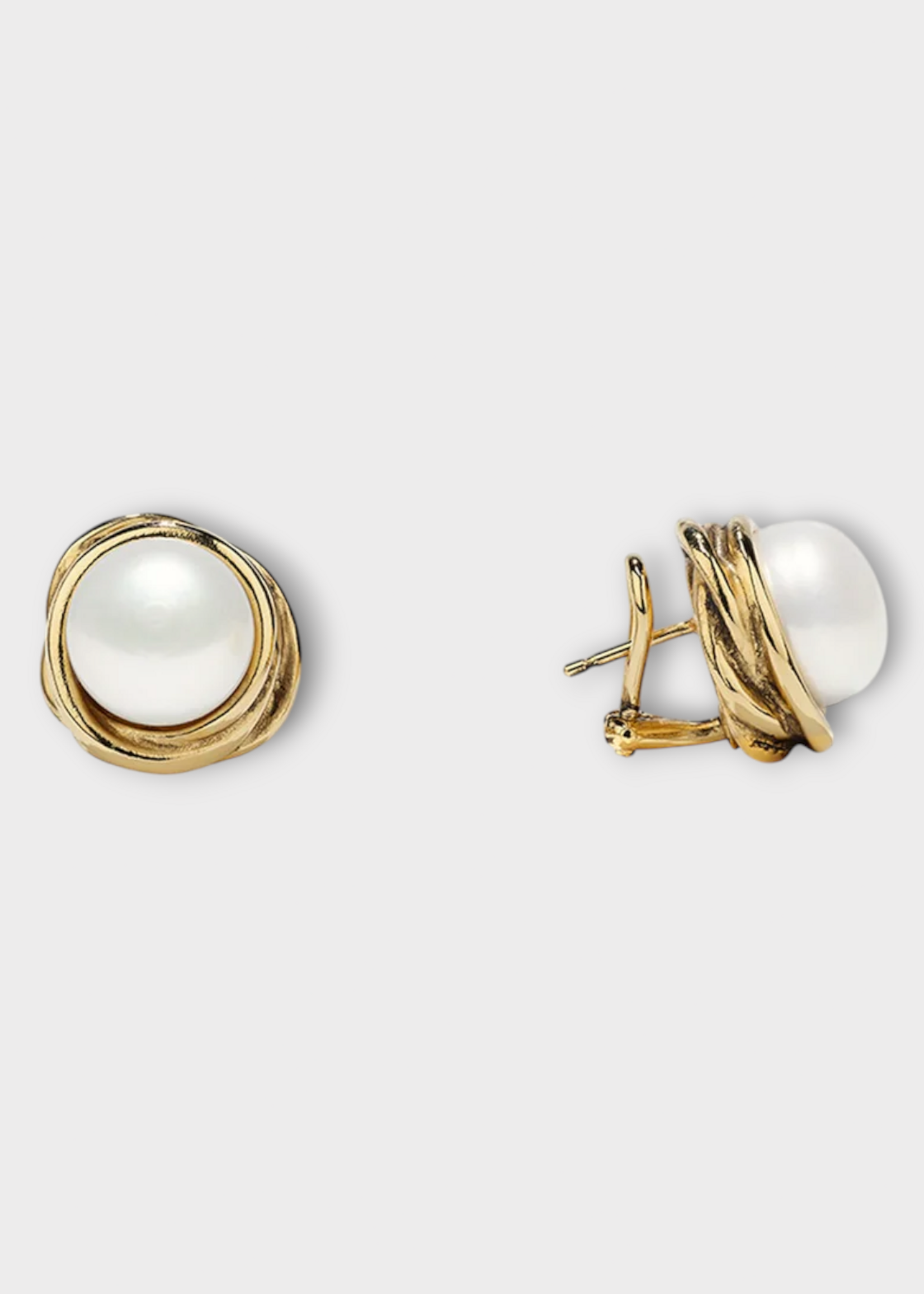 Goossens Goossens Earrings, White, Bo Pin Riviera Stud 24K Gold Pleated & Pearls Earrings In White