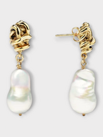 Goossens Goossens Earrings, White, Bo Pin Riviera 24K Gold Pleated & Pearls Pendant Earrings In White