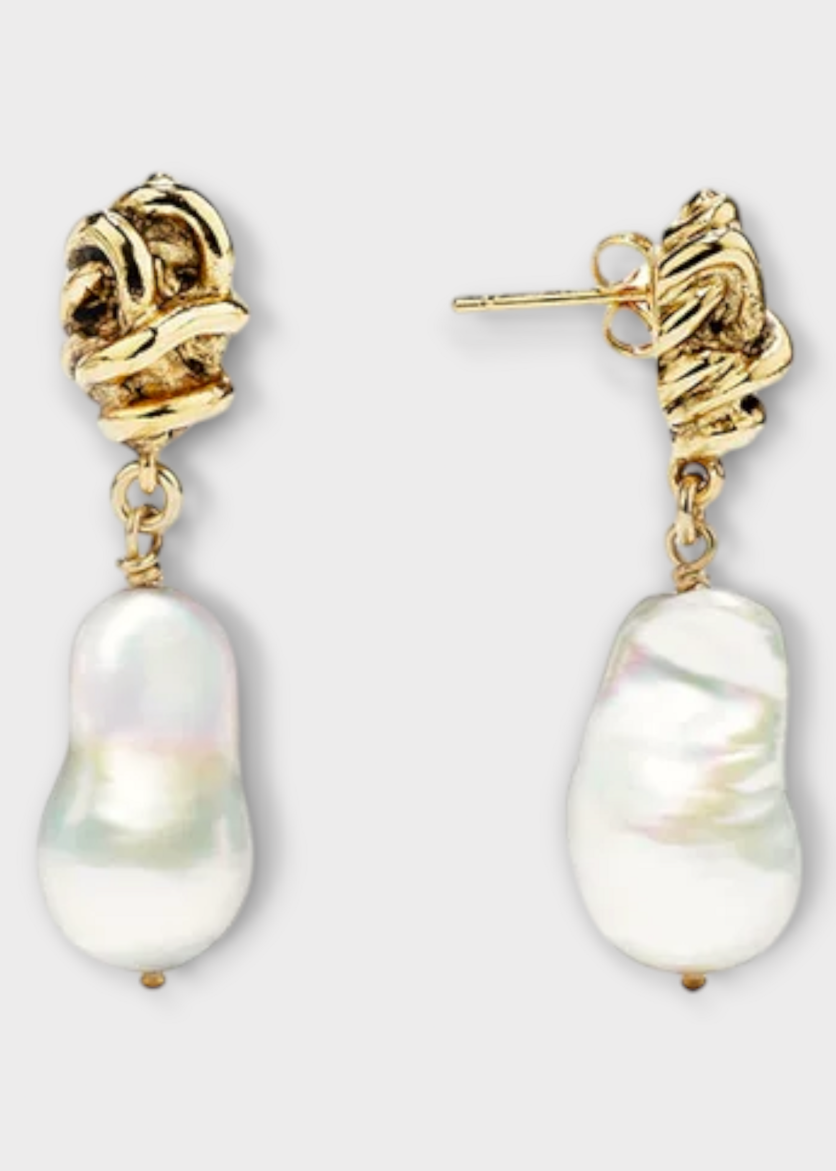 Goossens Goossens Earrings, White, Bo Pin Riviera 24K Gold Pleated & Pearls Pendant Earrings In White