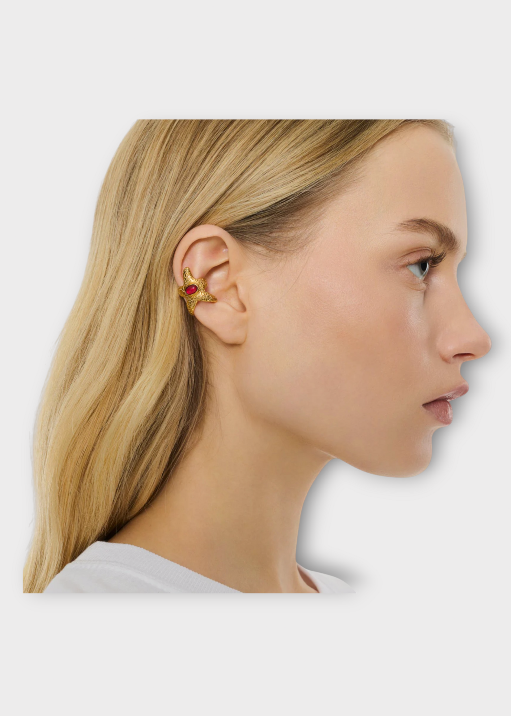 Goossens Goossens Earring, Gold, Starfish 24K Gold Pleated Boheme Ear cuff In Gold & Indian Red