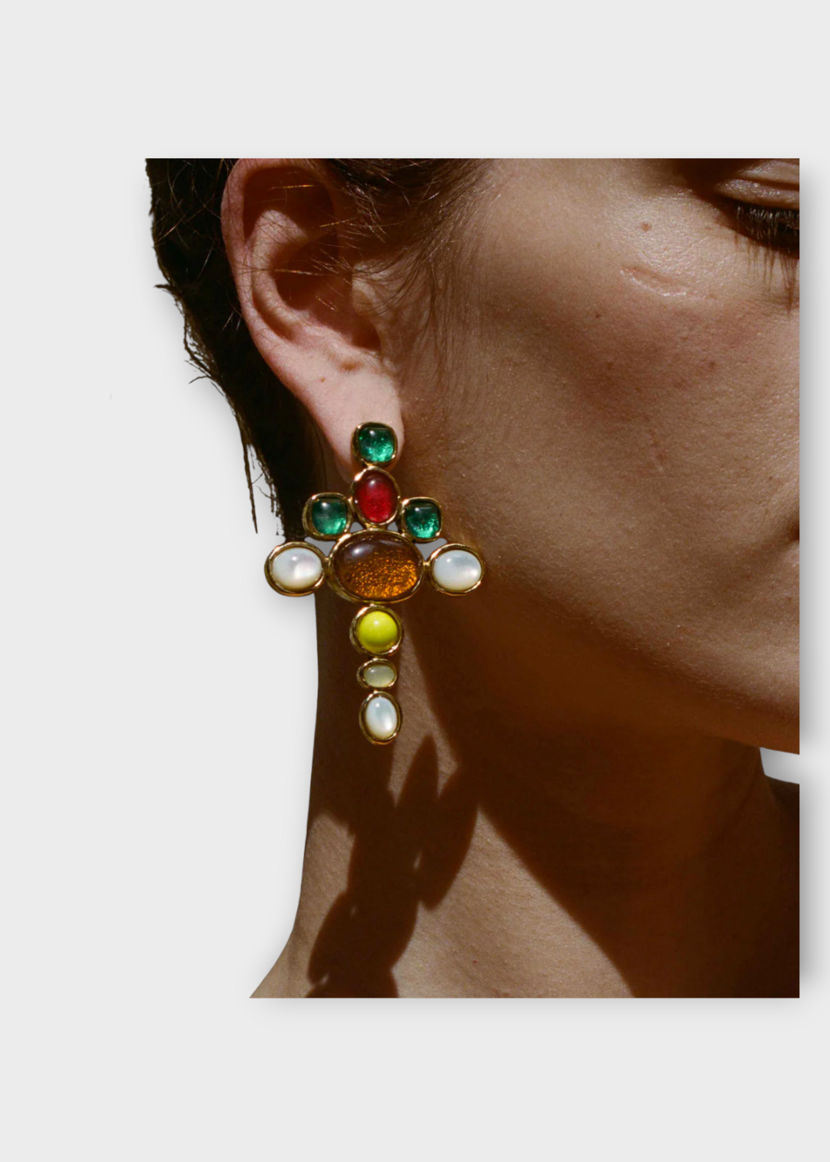 Goossens Goossens Earrings, Multi, Bo Cross 24K Gold Pleated Earrings In Multicolour & Gold w/ Crystal Rocks