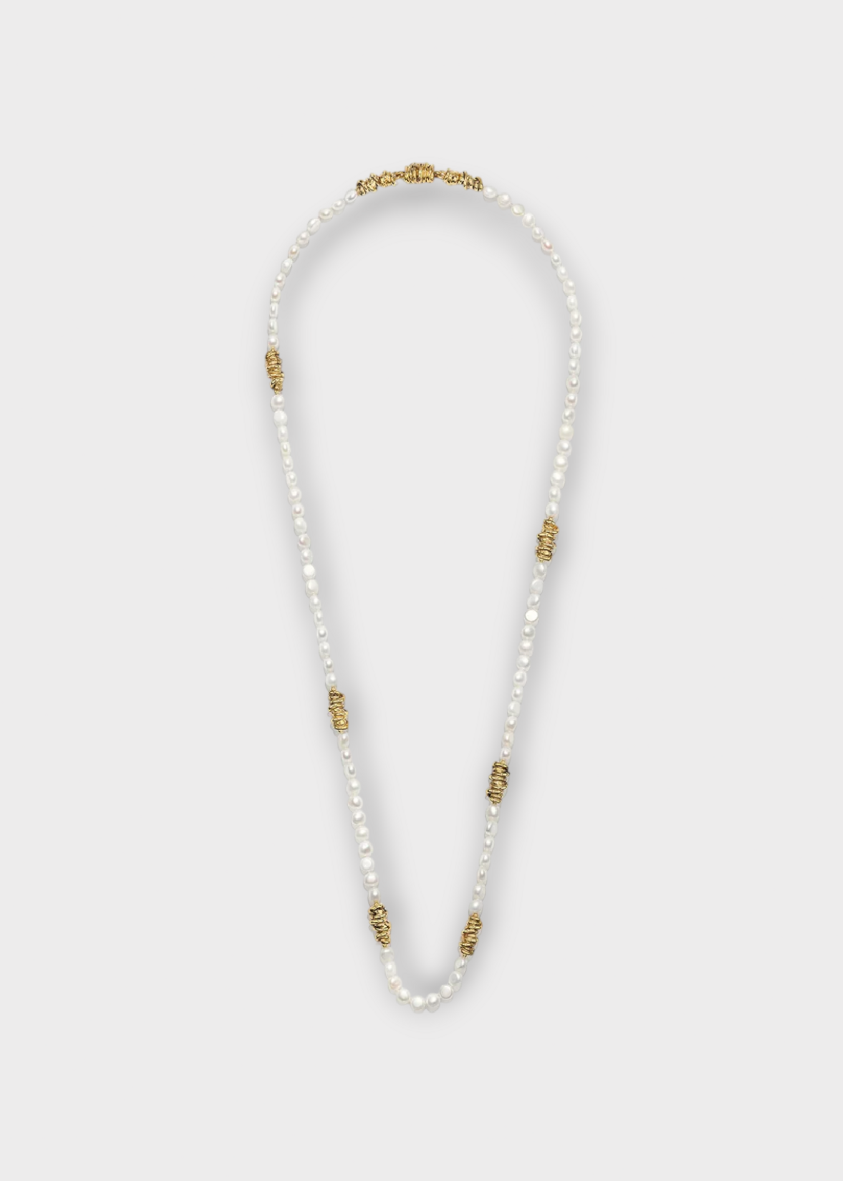 Goossens Goossens Necklace, White, Riviera 24K Gold Pleated & Pearls Long Collier In White