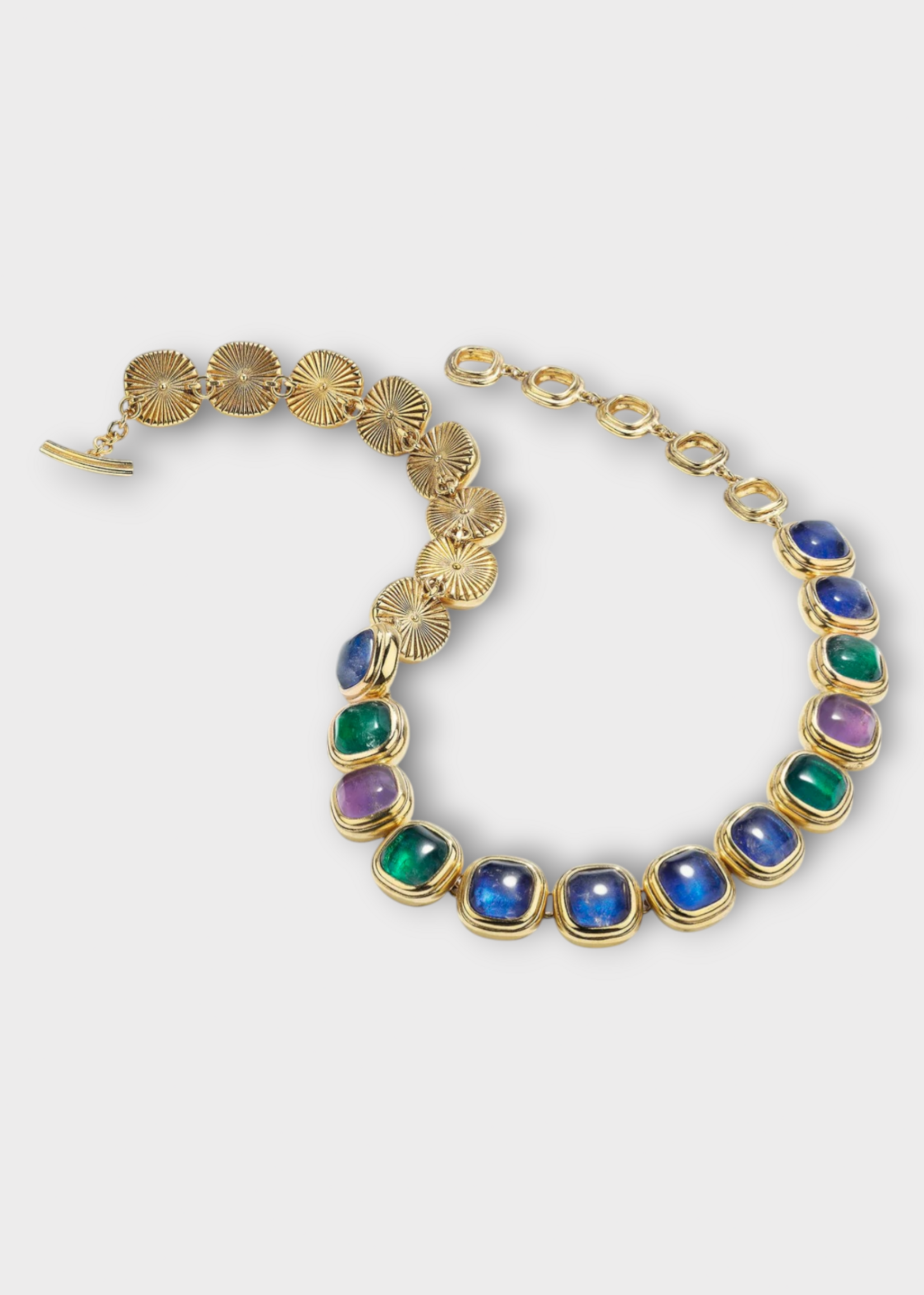 Goossens Goossens Necklace, Blue, Renaissance 24K Gold Pleated & Stones In Harmonie Blue Ultramarine