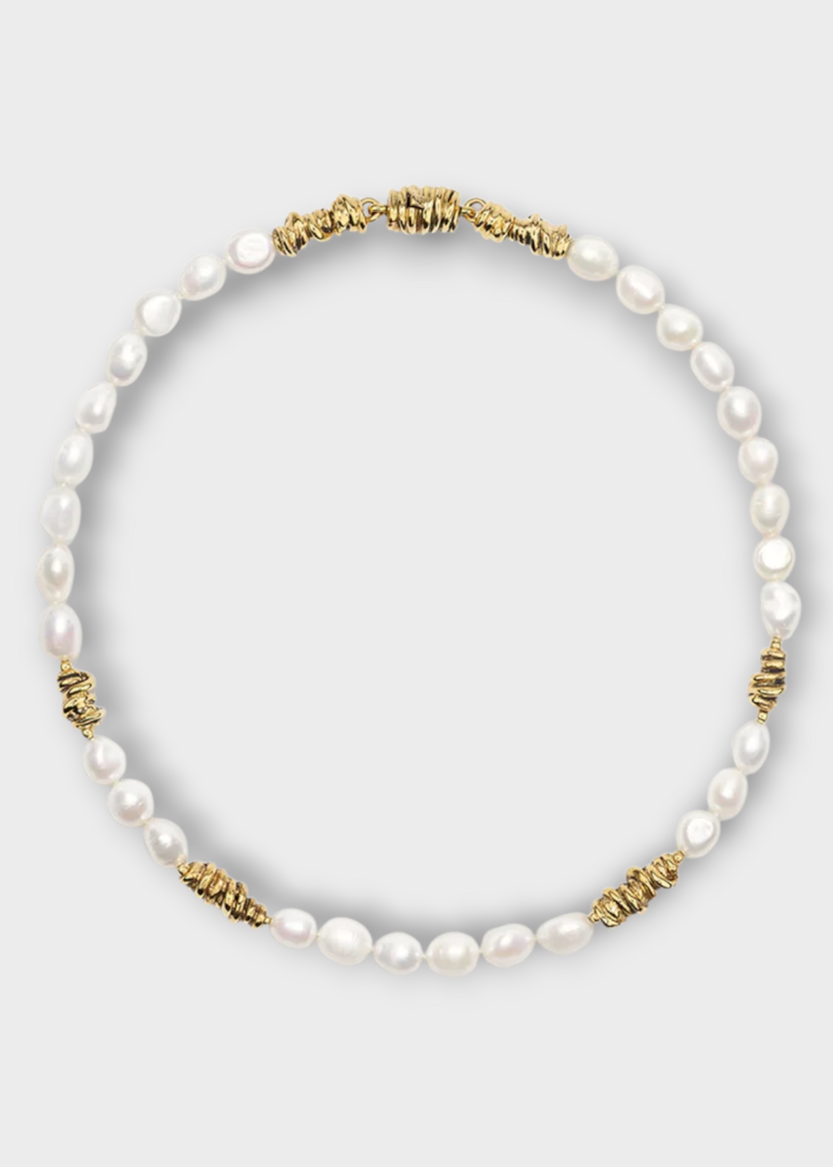 Goossens Goossens Necklace, White, Riviera 24K Gold Pleated & Pearls Short Collier In White