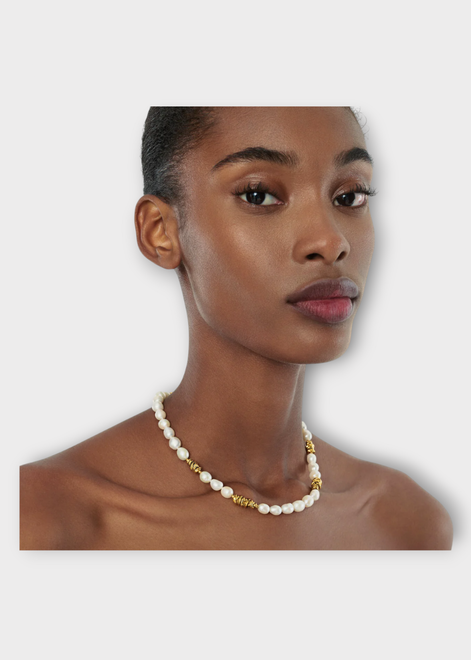 Goossens Goossens Necklace, White, Riviera 24K Gold Pleated & Pearls Short Collier In White
