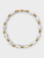 Goossens Goossens Necklace, White, Riviera Baroque 24K Gold Pleated & Pearls Collier In White