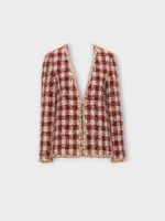 Valentino Valentino Jacket, Multi, Tweed Embroidered V-Neck Jacket In Red & White