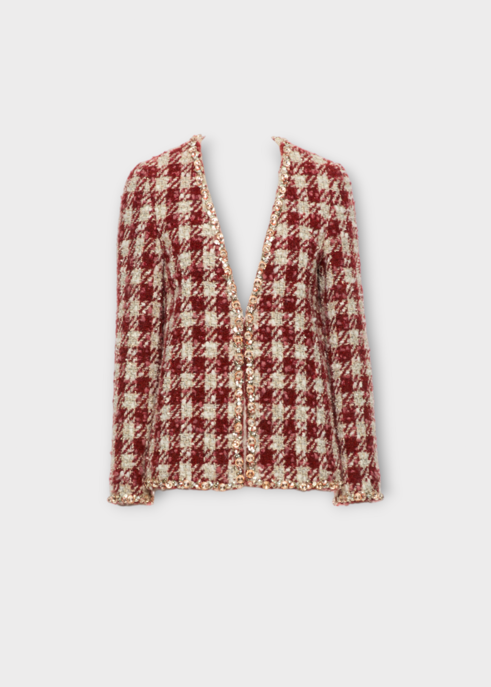 Valentino Valentino Jacket, Multi, Tweed Embroidered V-Neck Jacket In Red & White
