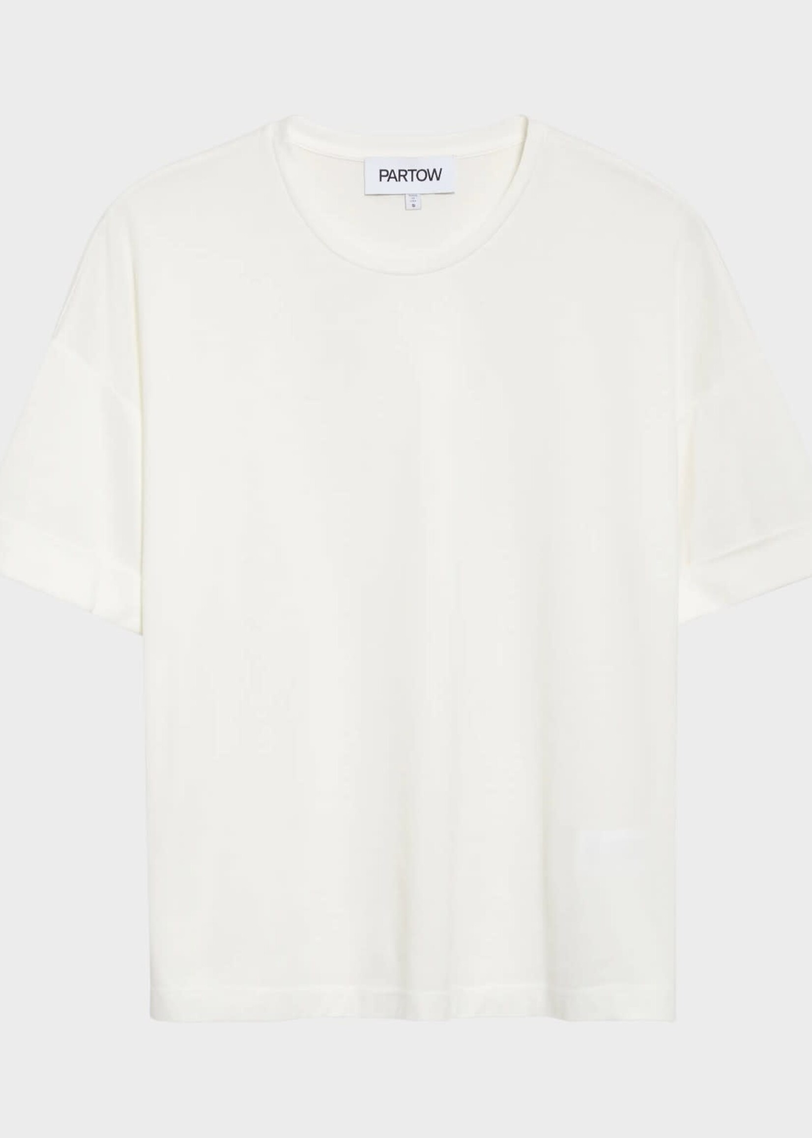 Partow Partow T-Shirt, White, Worth Cashmere Mix Relaxed Fit Short Sleeve T-Shirt w/ Rolled Sleeve Cuff