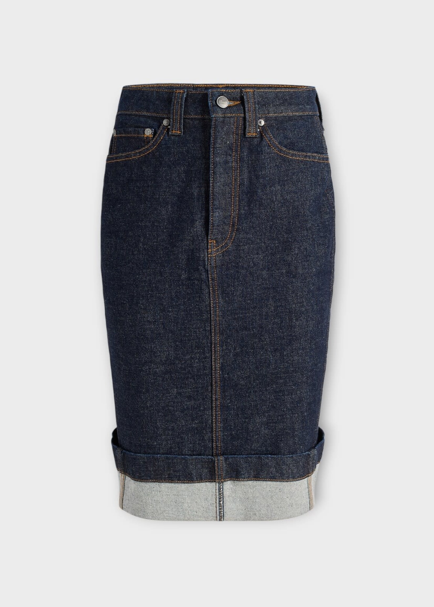 Khaite Khaite Skirt, Blue, Kendra Indigo Stretch High Rise Denim Skirt In Benson w/ Back Slit