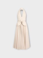 Patou Patou Dress, Print, Halter Neck Knot Midi Dress In Beige & White w/ Dolce Coffee Stripes Print