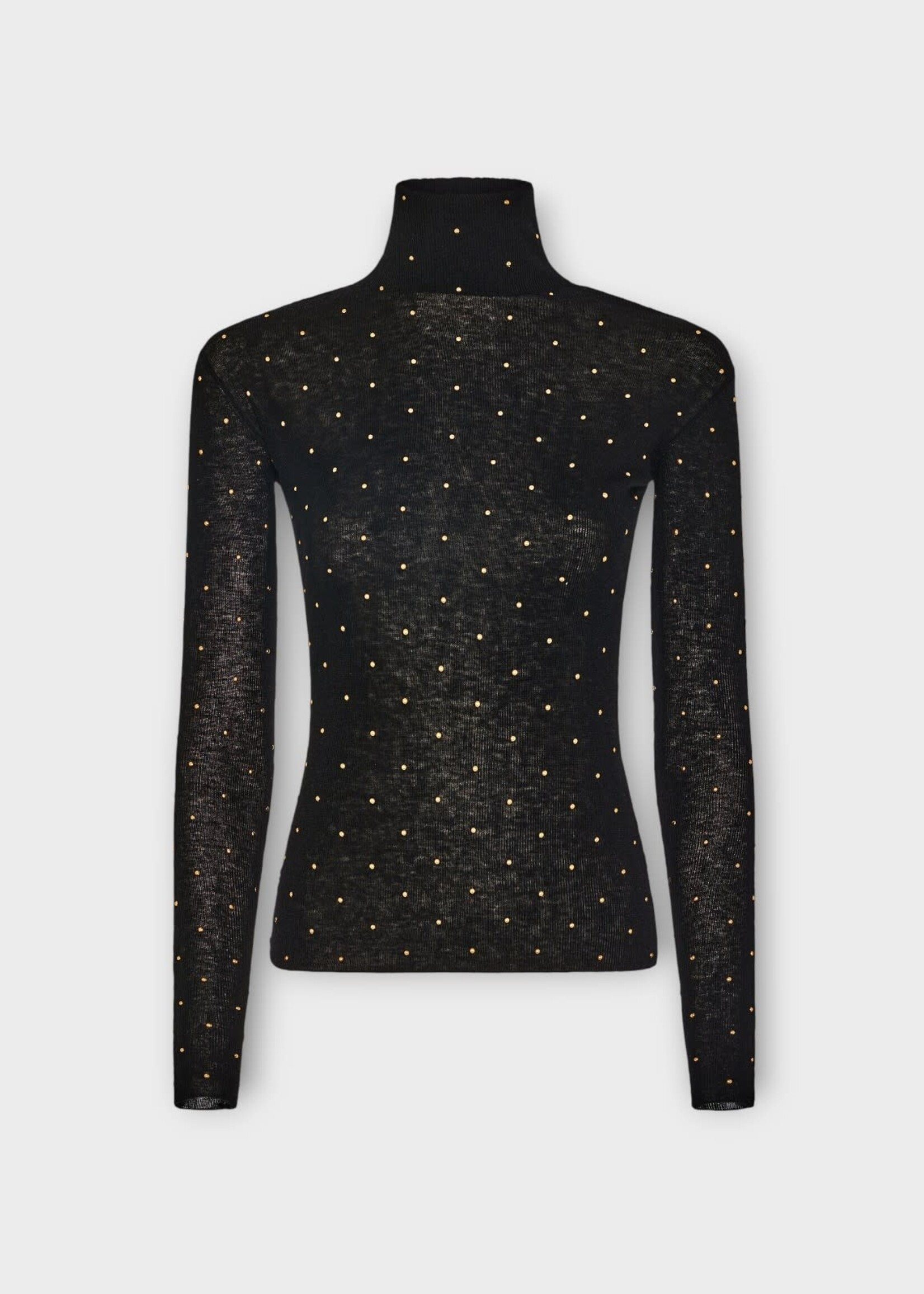Rabanne Rabanne Top, Black, Turtle Neck Second Skin Top In Black w/ Studs