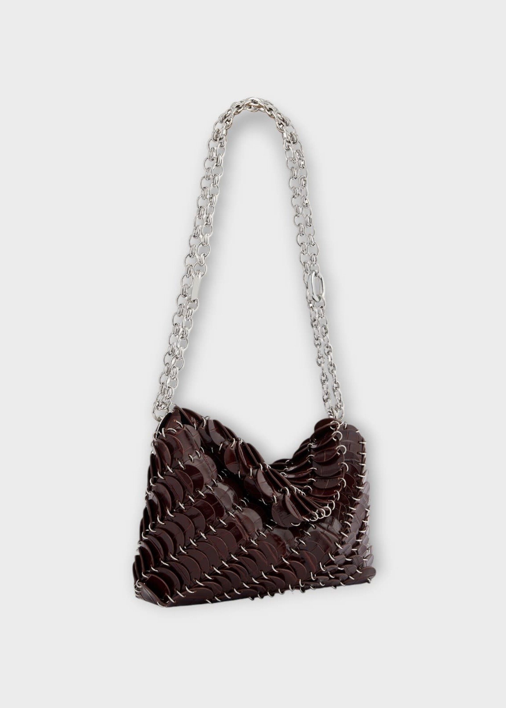 Rabanne Rabanne Bag, Brown, Embossed Leather Small Pouch In Brown Croco & Silver