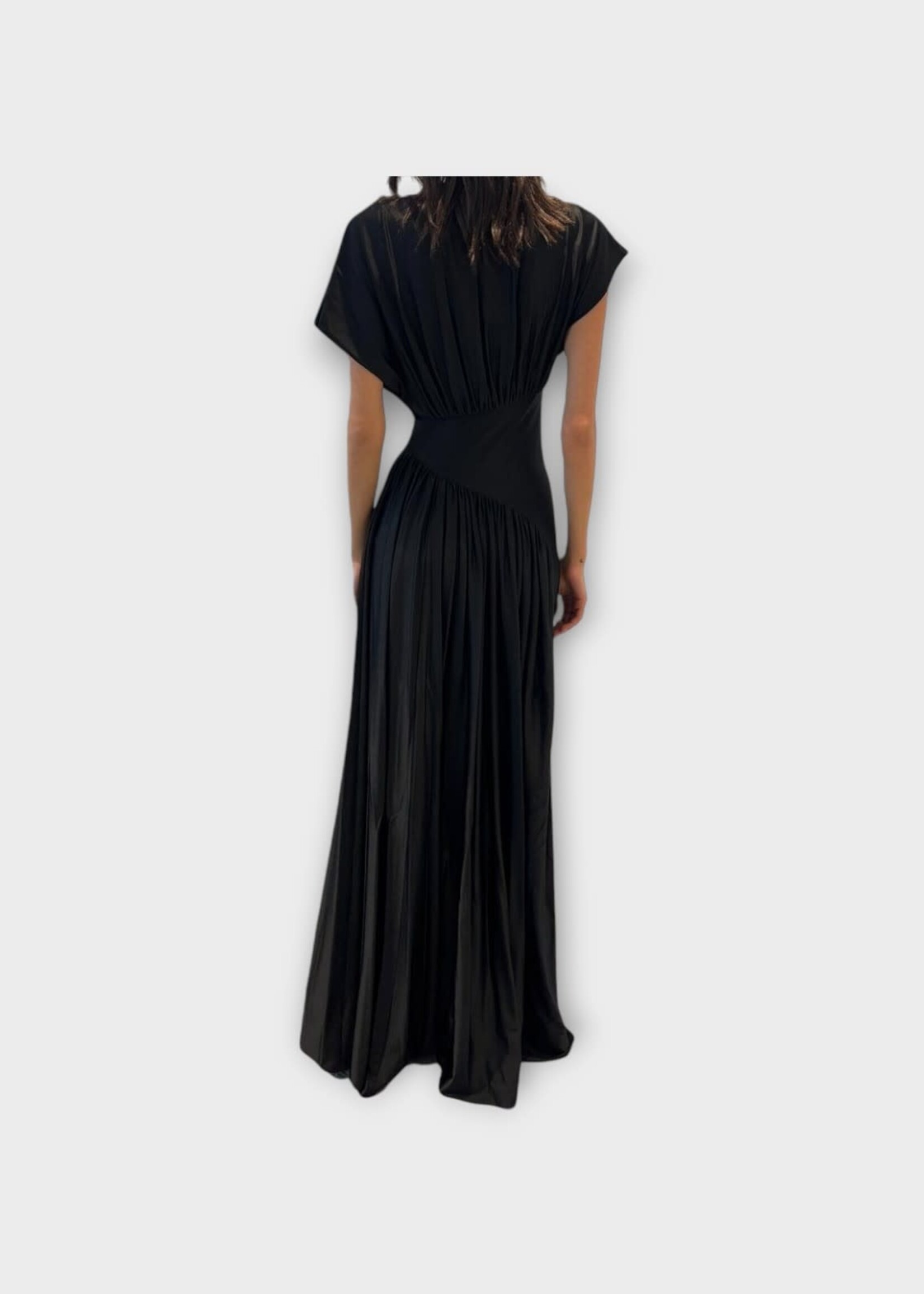 Rabanne Rabanne Dress, Black, Crew Neck Short Sleeve Long Dress In Black w/ Ruched Details