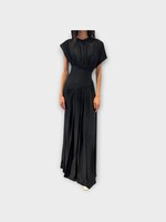 Rabanne Rabanne Dress, Black, Crew Neck Short Sleeve Long Dress In Black w/ Ruched Details