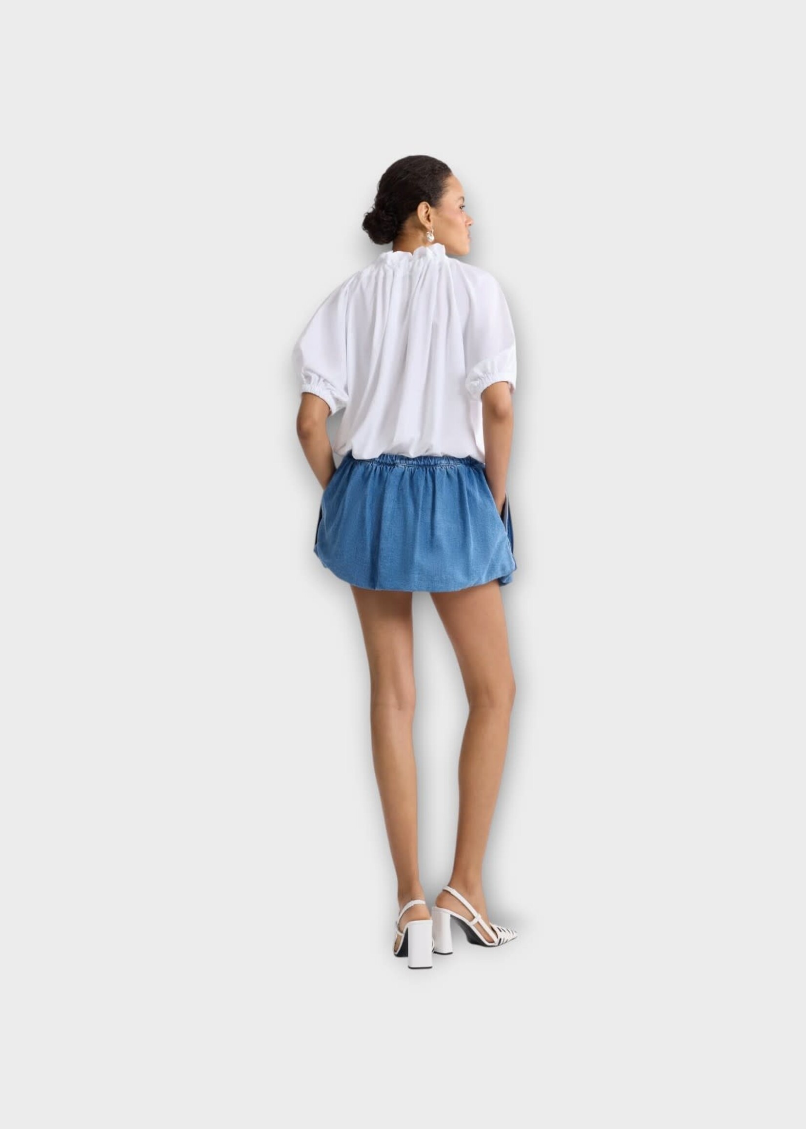Patou Patou Skirt, Blue, Cotton Blend Bloomer Mini Skirt In Heritage Blue Wash