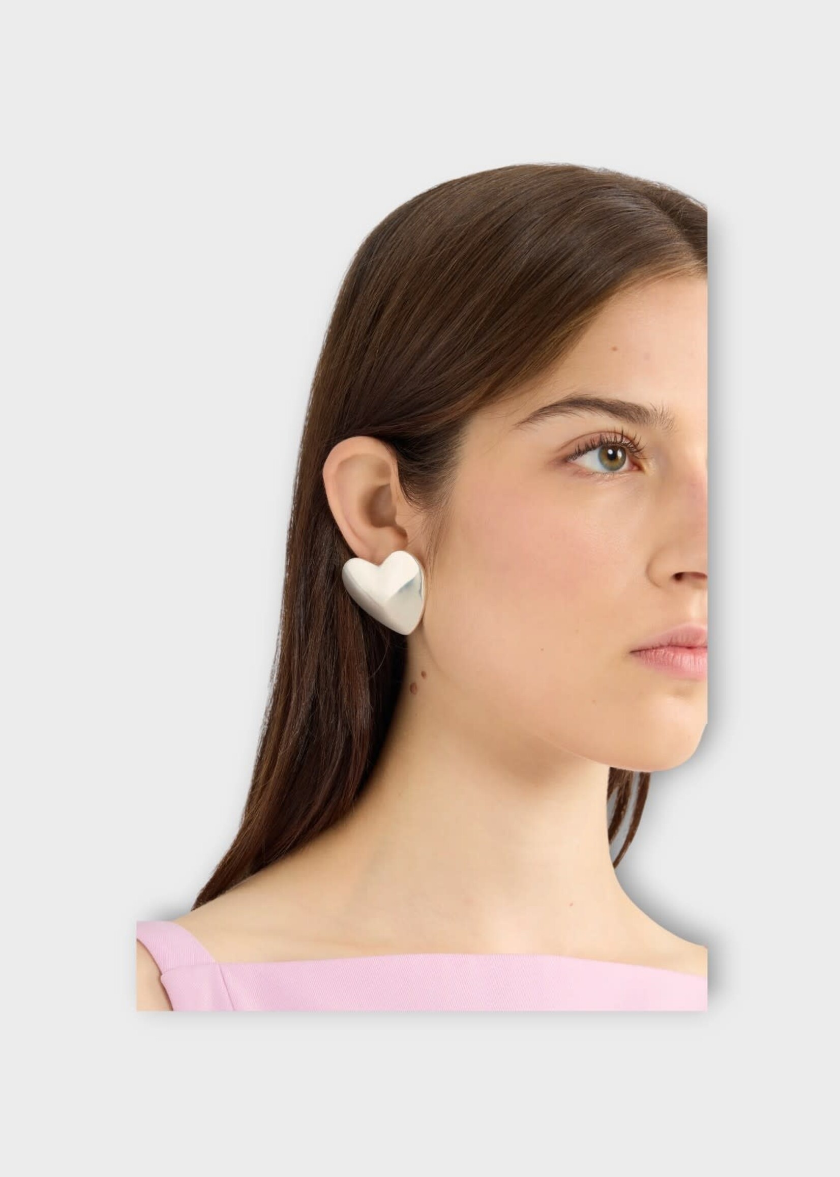 Patou Patou Earrings, Silver, M Heart Clip on Earrings In Silver