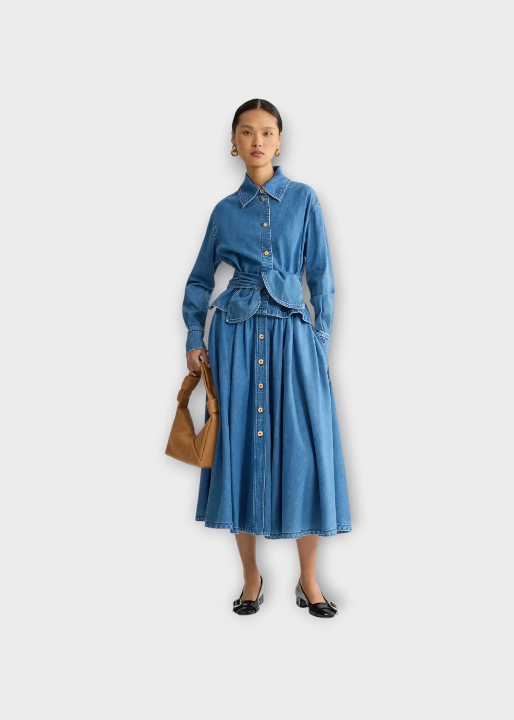 Patou Patou Skirt, Blue, Cotton Blend Buttoned Maxi Skirt In Heritage Blue Wash
