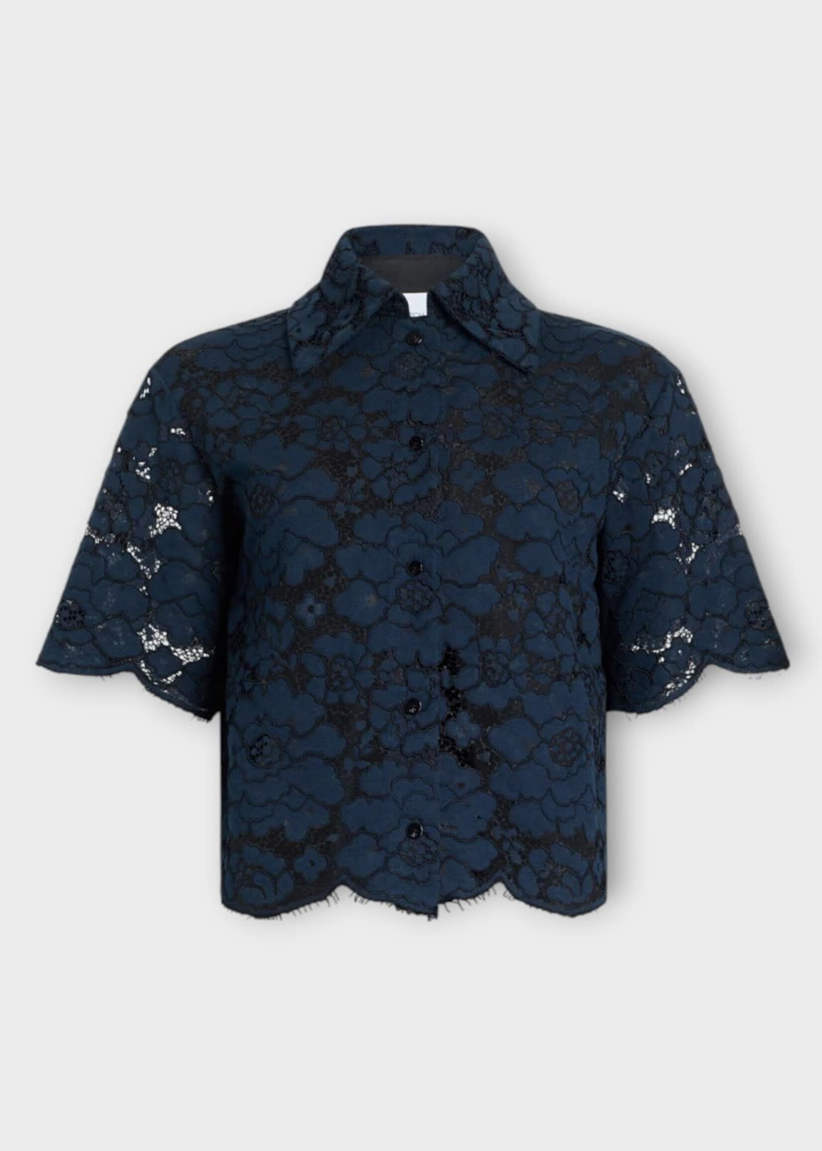 Patou Patou Shirt, Blue, Cotton Blend Short Sleeves Shirt In Deep Sea Blue w/ Floral Embroidery